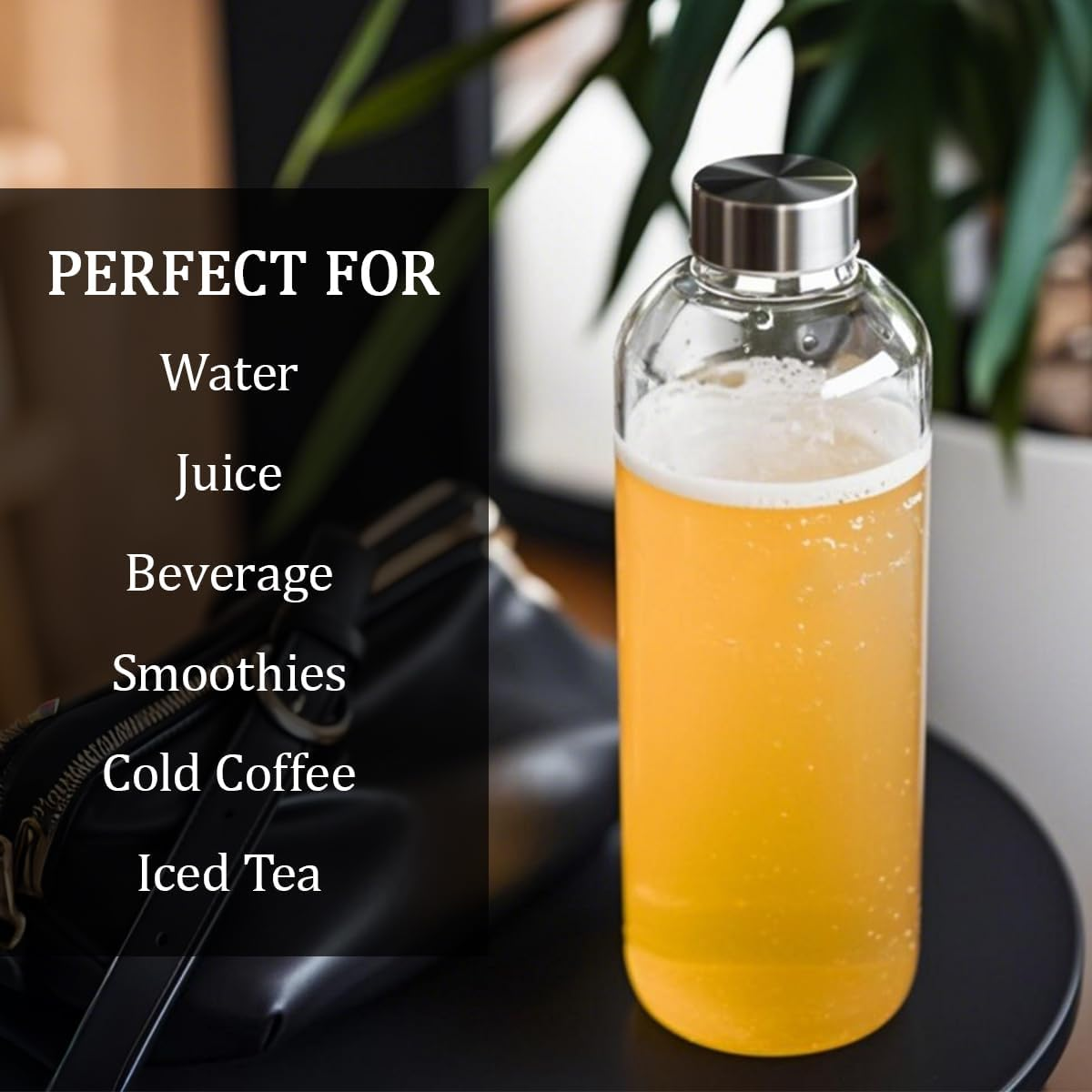 Blissify 1L High Borosilicate Glass Water Bottles, 2 Pack Glass Juice Bottles with Lids, Reusable Drinking Bottles for Hot Cold Drinks, Home, Office, Gym & Outdoors image number 5