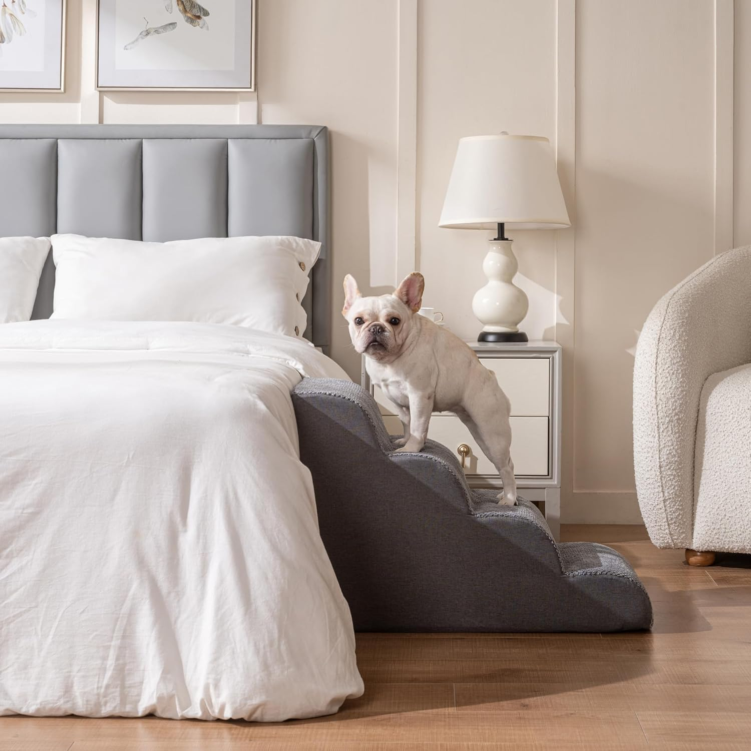 Dog Stairs for Small Dogs, 4-Step Pet Stairs for High Beds, Dog Steps for Couch, Pet Stairs for Small Dogs and Cats, Non-Slip, Stable Indoor Dog Steps for High Bed Grey