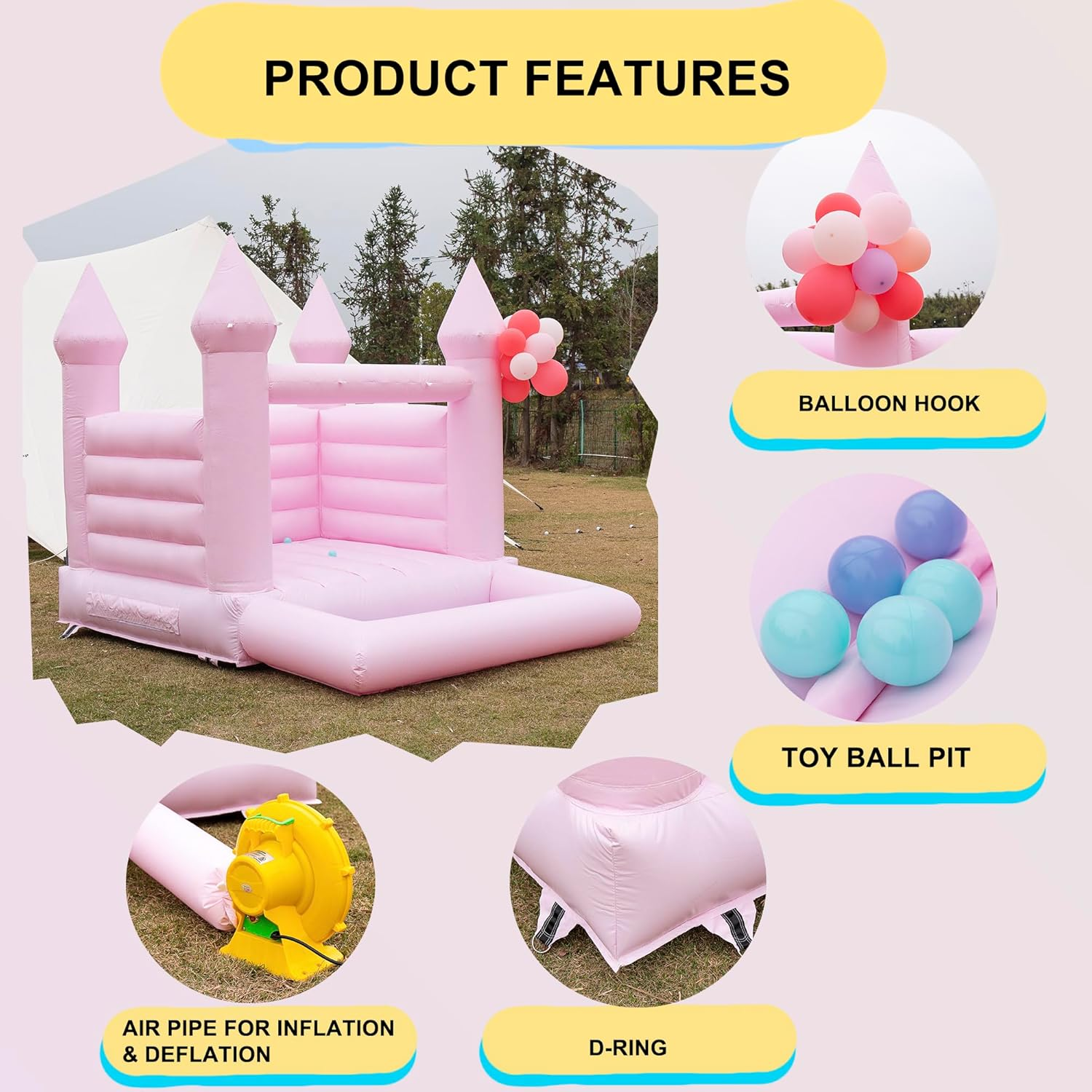 Inflatable Bounce House with Ball Pit,Contain Blower,Pvc Kids Bounce Castle,Inflatable Bounce House for Kids Toddlers Indoor Outdoor Jumping Bouncer Party Yard Toys