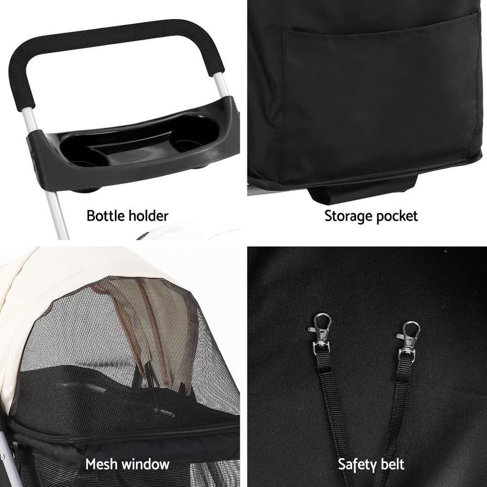 I.Pet Pet Stroller, Foldable Cat Dog Carrier Backpack Travel Pushchair Strollers Pram Seat Trolley Outdoors Transport Carriers, Folding with 4 Wheels Water Resistance Black image number 2