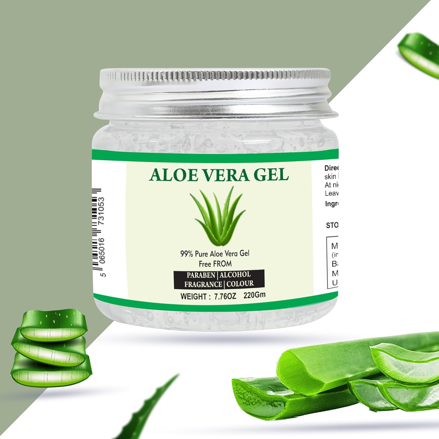 Raslok Aloe Vera Gel | 100% Pure Natural Aloe Gel | for Moisturizing Face Skin & Hair Care,Durable Moisturizing Hydrating Soothing | Non-Sticky (220Gm 7.76 Oz) (220Gm)