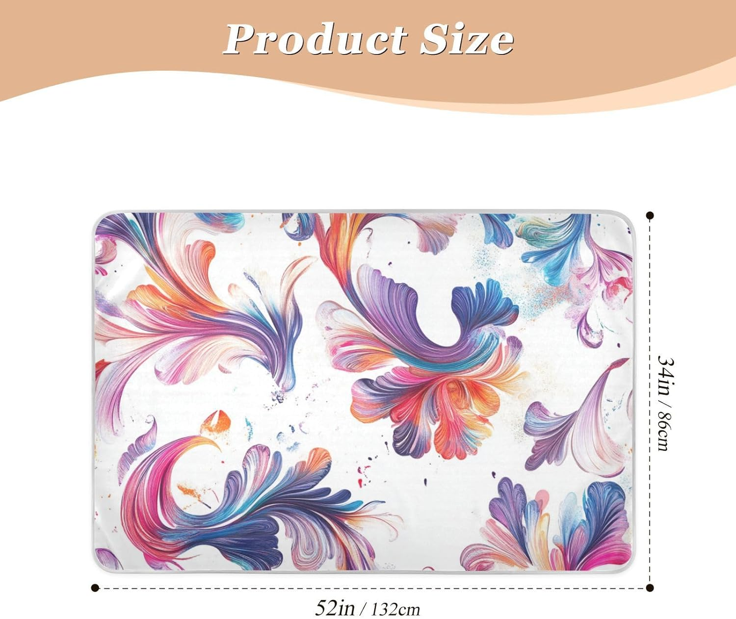 Retro Colorful Pattern Extra Large Resuable Changing Pad Covers Waterproof Washable Bed Wetting Sheet Skin-Friendly Cradle Mattress for Infant Toddler 52" L X 34" W image number 6