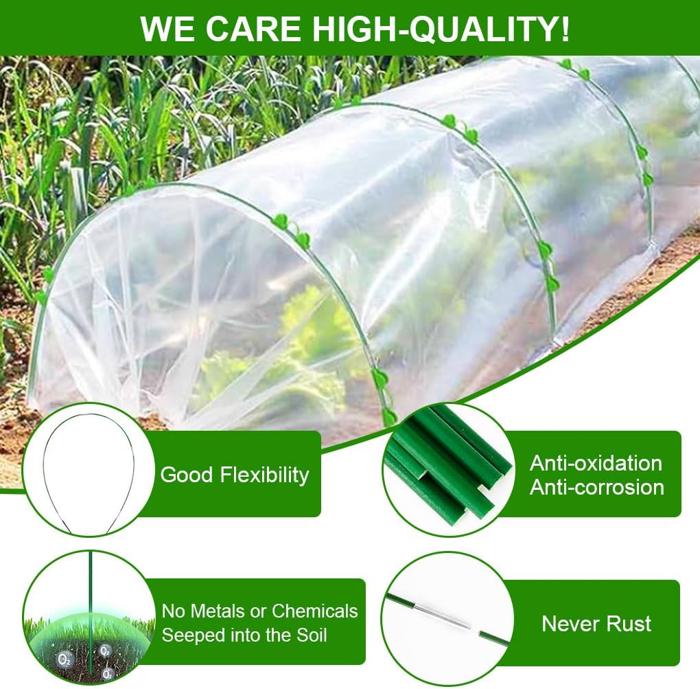 Springup 36PCS 3.8Ft/1M DIY Garden Hoops Grow Tunnel Trellis Arch, Greenhouse Hoops for Raised Beds, Rust-Free Fiberglass Support Hoops Frame, Plant Stakes, Outdoor Gardening Supplies (Green) image number 1