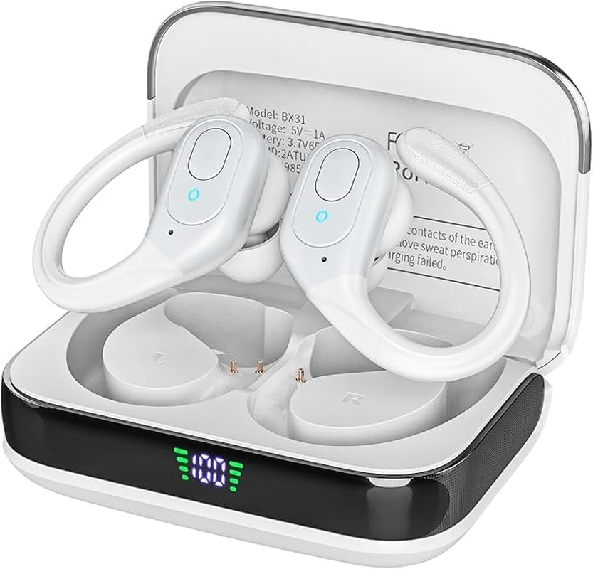 Sajawass Wireless Bluetooth Earbuds, 75Hrs Playback, LED Display Charging Case, Ear Hooks, IPX7 Waterproof, Over-Ear Design for Sports, Running, Workout