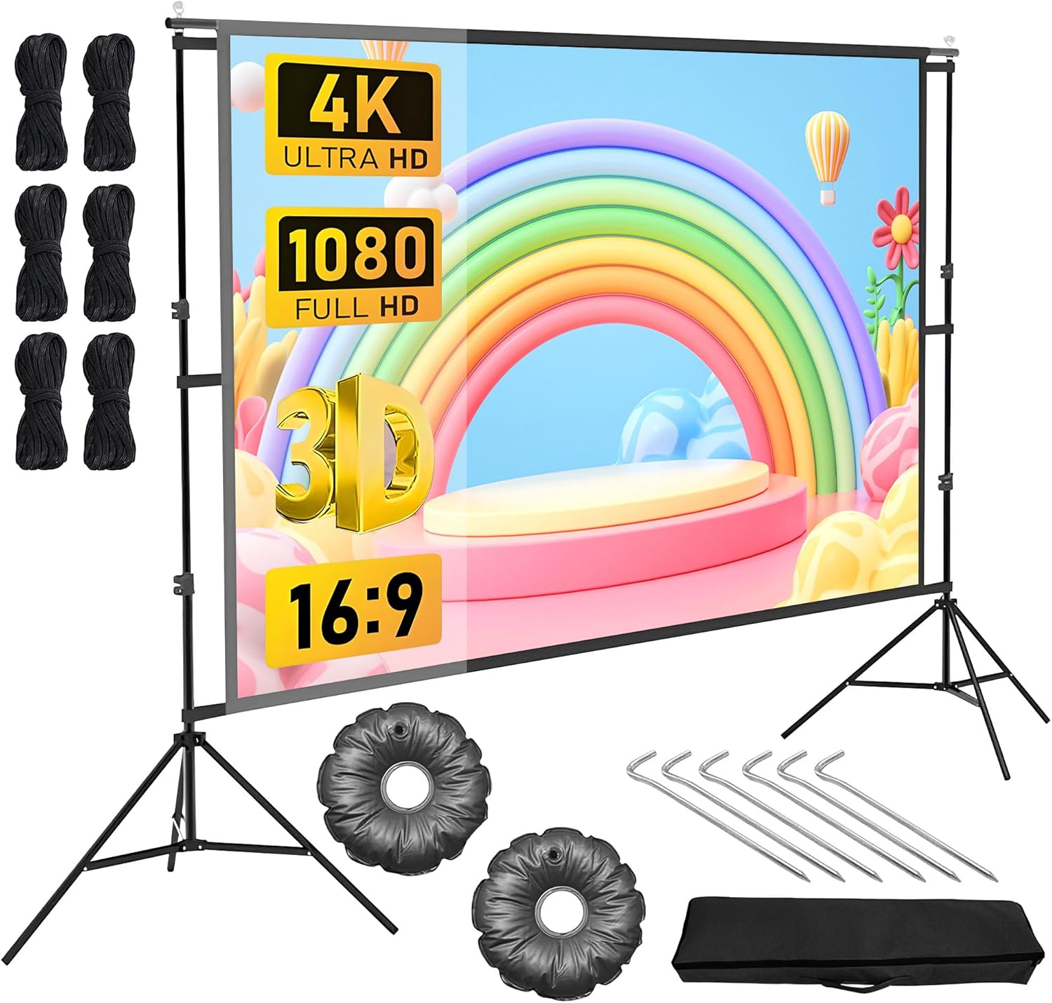 Aumerage Projector Screen with Stand, Outdoor Indoor 120 Inch Projection Screen, Portable 16:9 4K HD Rear Front Movie Screen with Carry Bag Wrinkle-Free for Home Theater Backyard Cinema image number 4