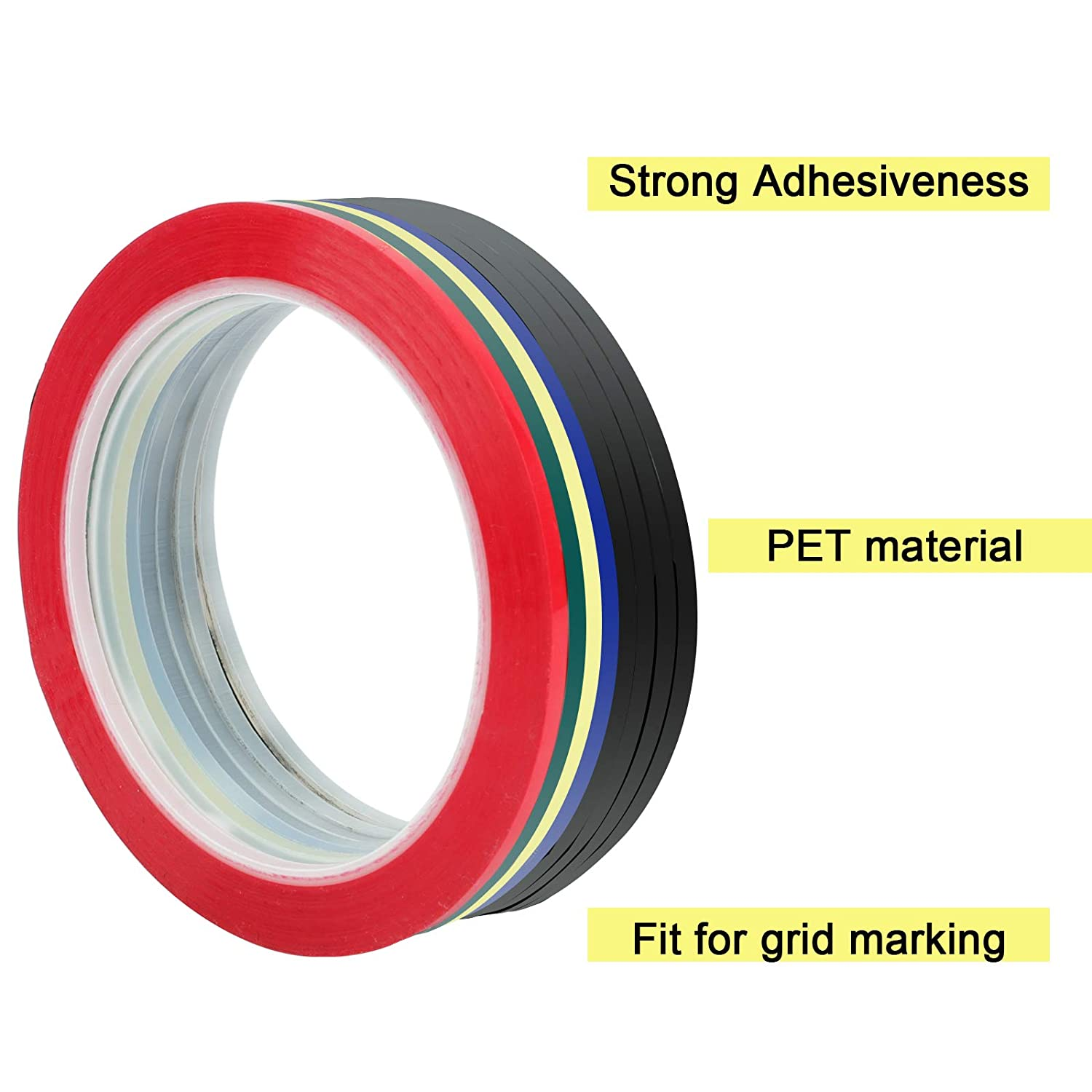 Whiteboard Tape Grid Marking Tape, Kissdate 3 Mm Width Colored Self Adhesive Whiteboard Gridding Tape Chart Tape for Office Grid Marking (8Pack)