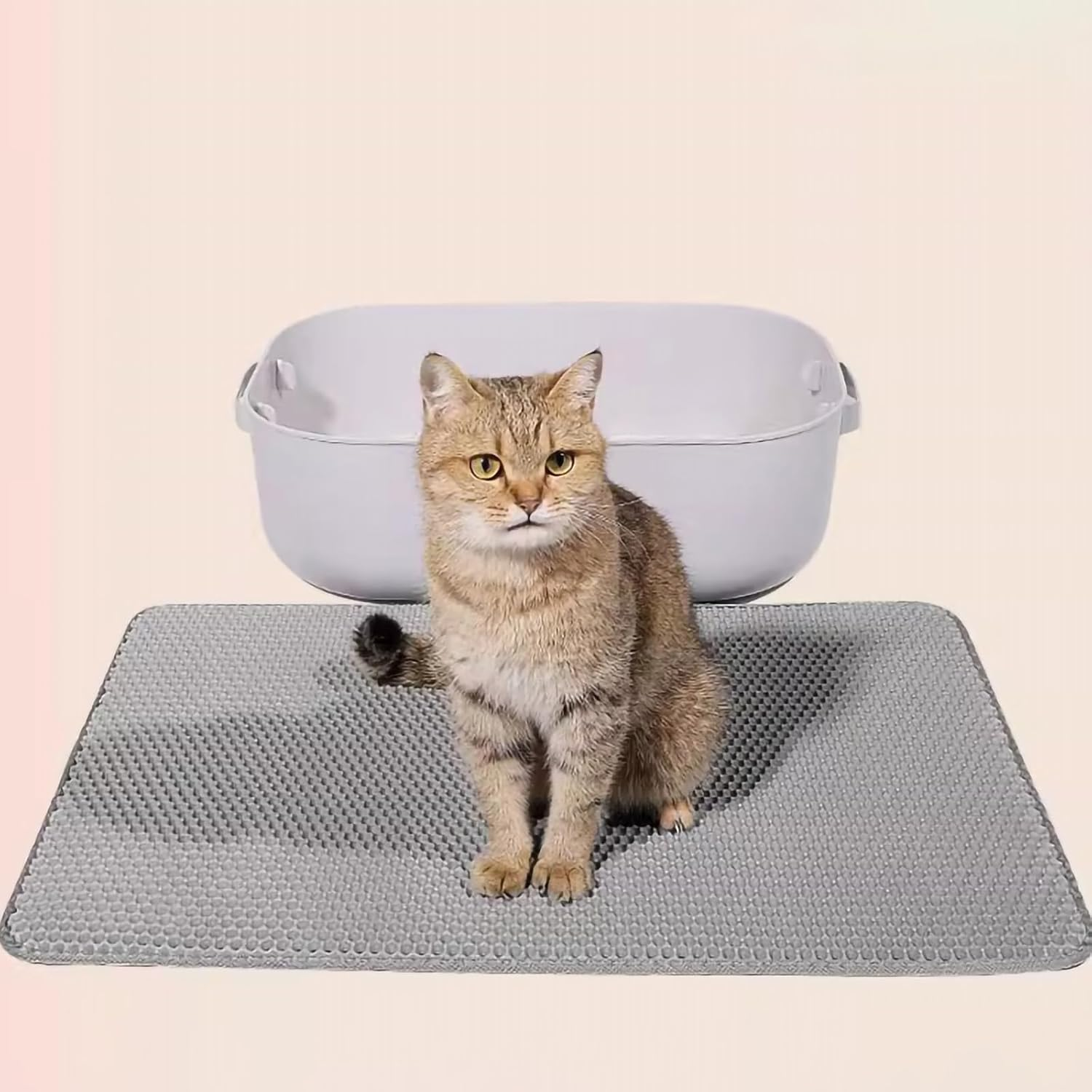 LMX Cat Litter Mat Trapping for Litter Box, No Slip, Waterproof, Honeycomb Double Layer Mats, Non Toxic, Easy Clean and Durable (Grey, Small(50 * 40Cm)) - Grey-Small image number 4