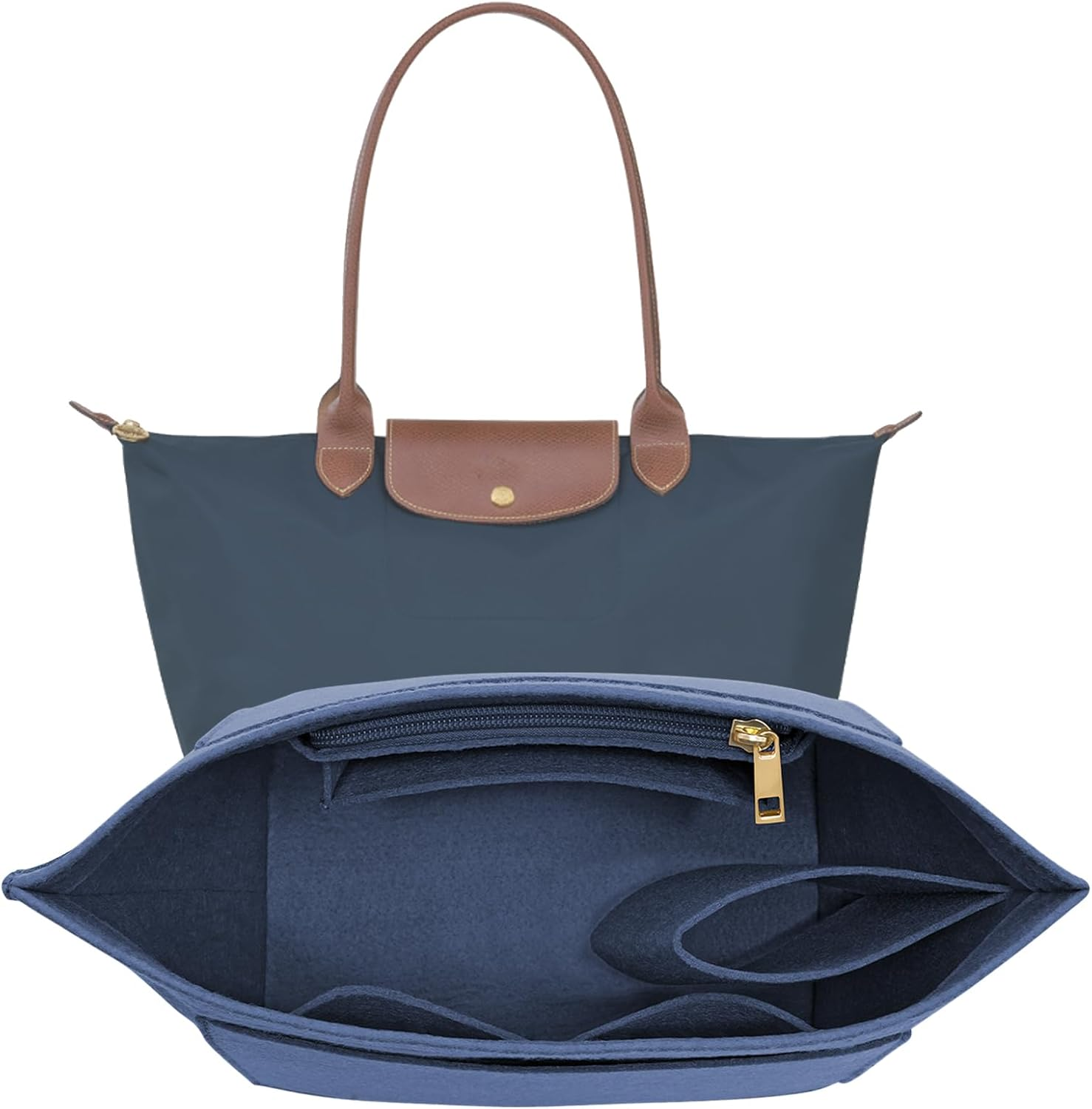 Felt Purse Organiser Insert for Longchamp Le Pliage (Dark Blue, M) image number 1