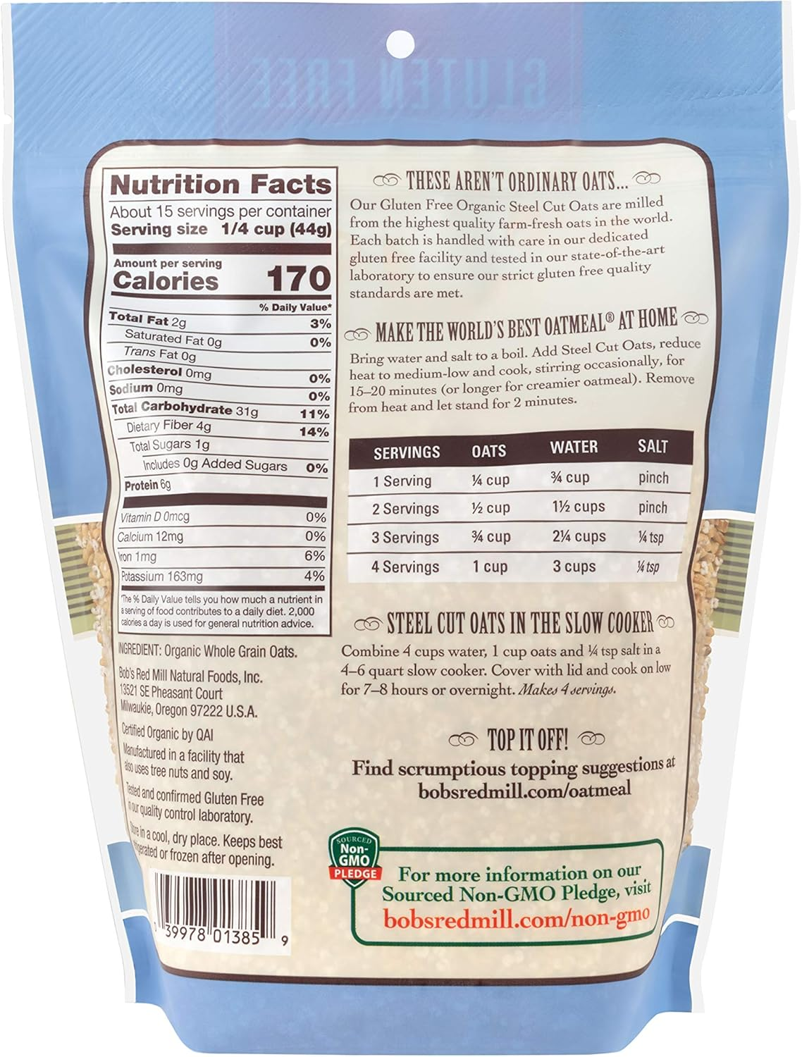 Bob'S Red Mill Gluten Free Organic Steel Cut Oats, 24Oz (Pack of 4) - Non GMO, Whole Grain, Vegan, Kosher image number 6