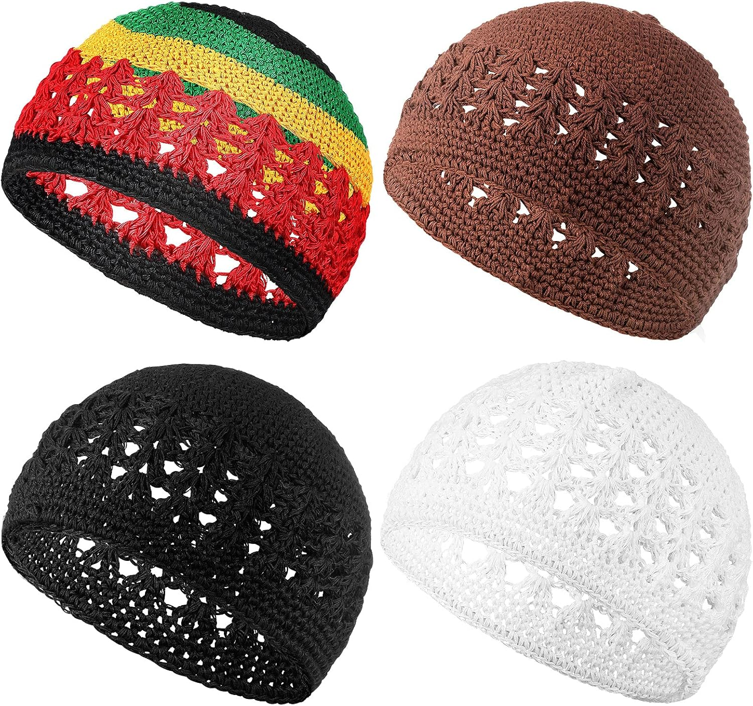 4 Pieces Knit Kufi Hat Crochet Beanie Skull Cap Knit Cap Knitted Stretchy Crochet Hat for Men Women