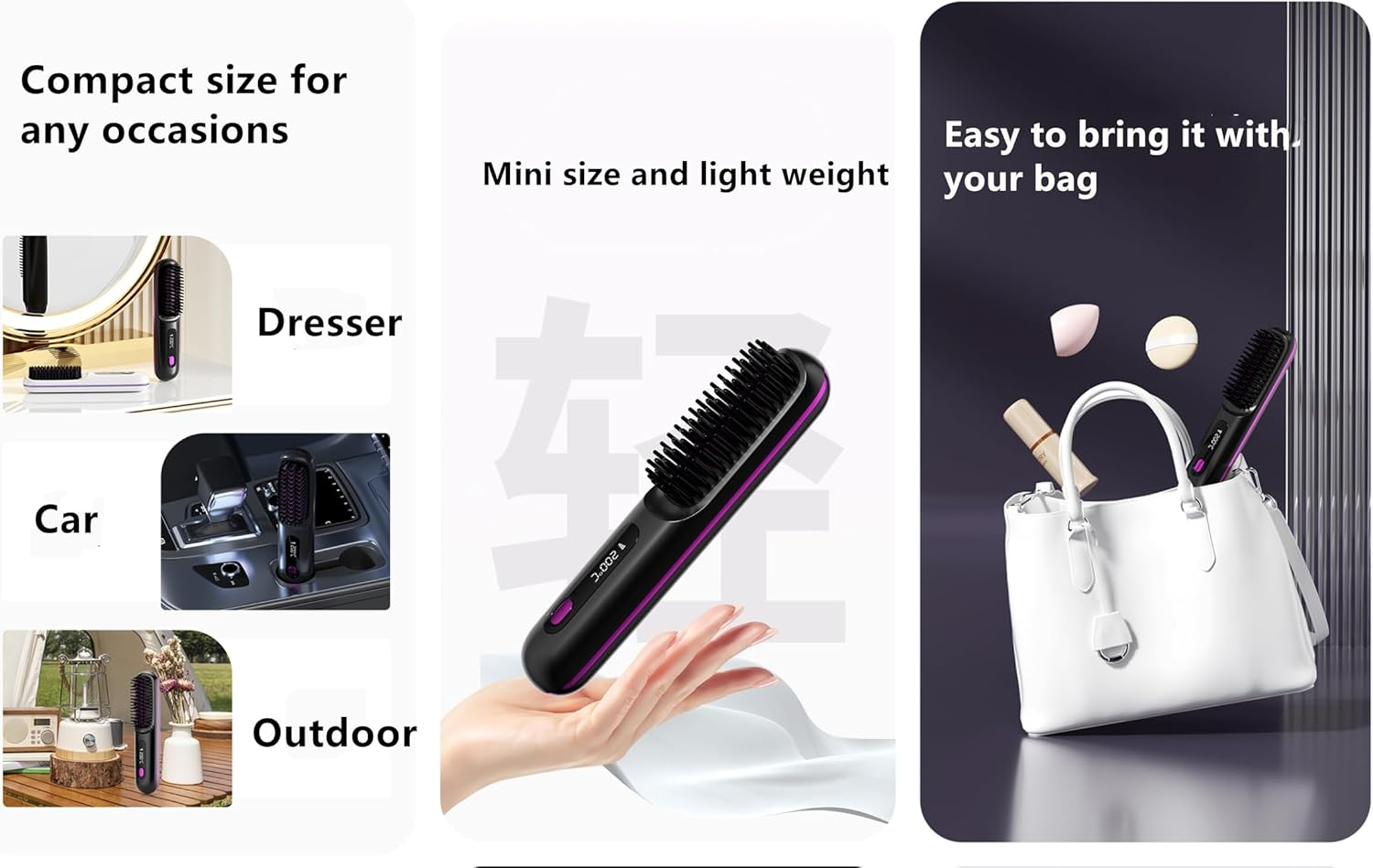 Portable Hair Straightener Brush, Cordless Electric Hair Straightening Comb with Negative Ions, MCH Ceramic Even Heating Fast Heating Electric LCD Hot Comb (White) image number 2