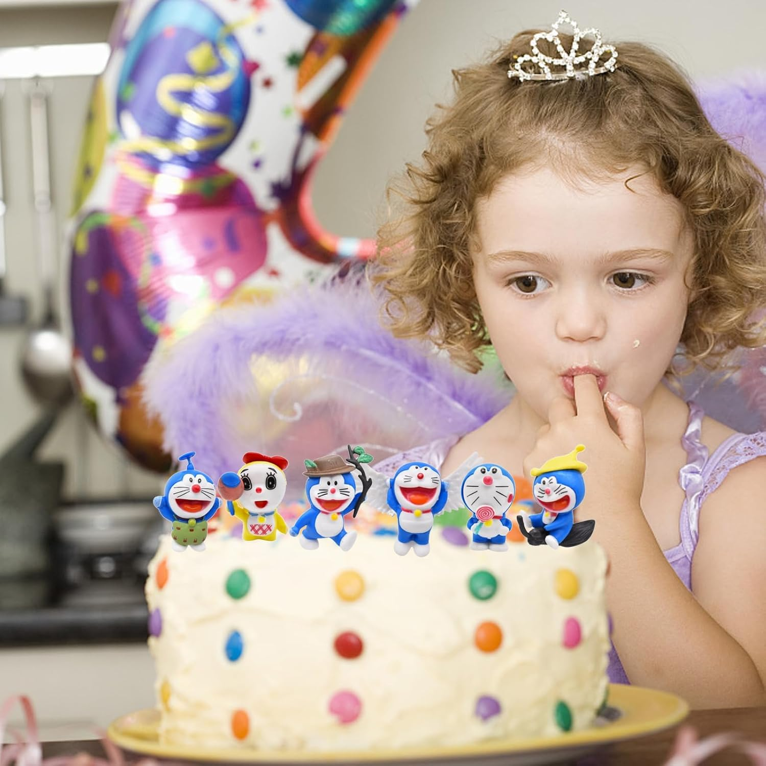 Doraemon Birthday Decoration - 6Pcs Figures, Cake Toppers, Table, Living Room, Car & Room Decor, Blue, Unisex, Age 3+ image number 6