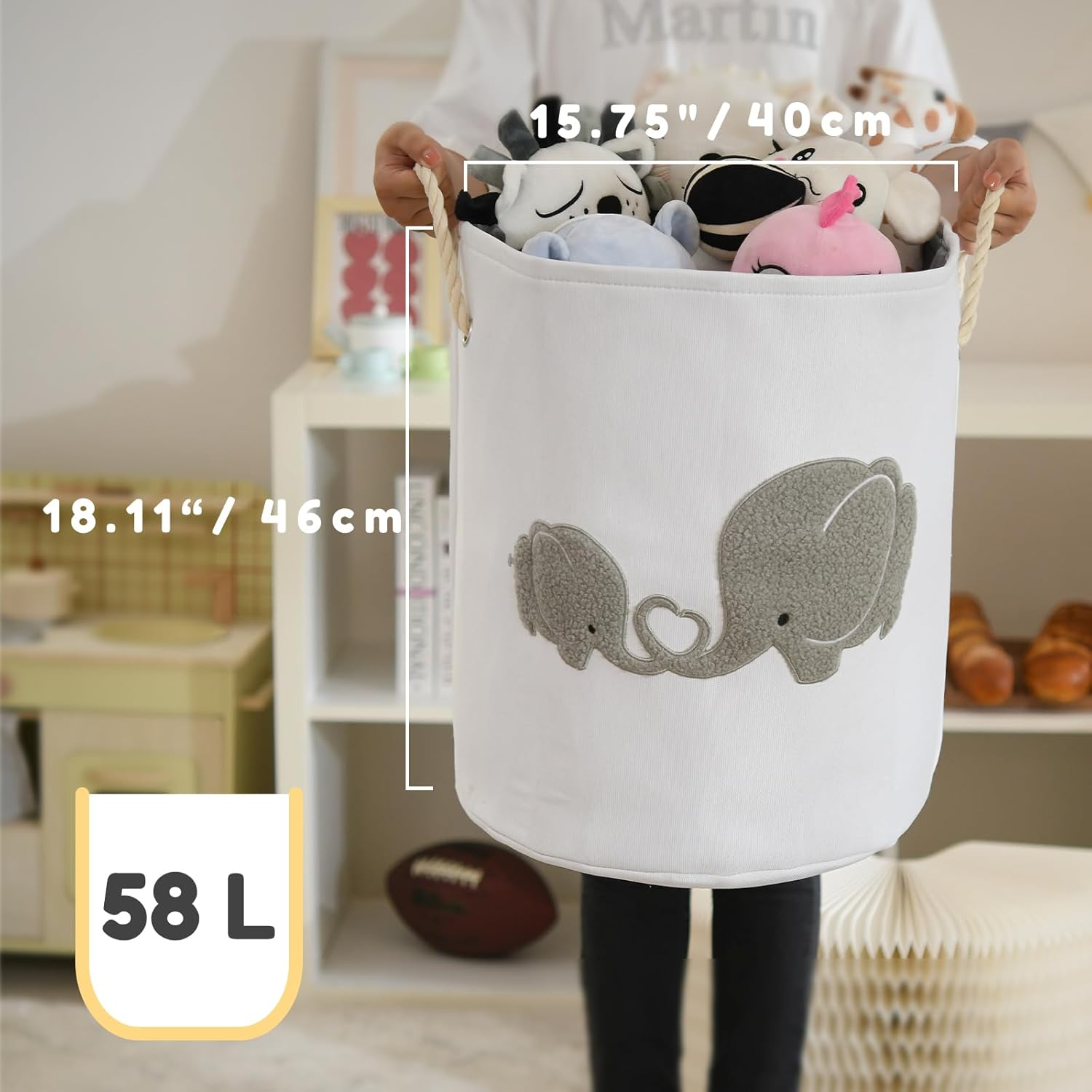 Inough Baby Hamper Extra Large Nursery Hamper, 58L Kids Toys Basket Laundry Basket for Baby'S Dirty Clothes Collapsible Storage Basket Canvas Clothes Hamper Toy Box Dorm Room Essentials for College image number 5