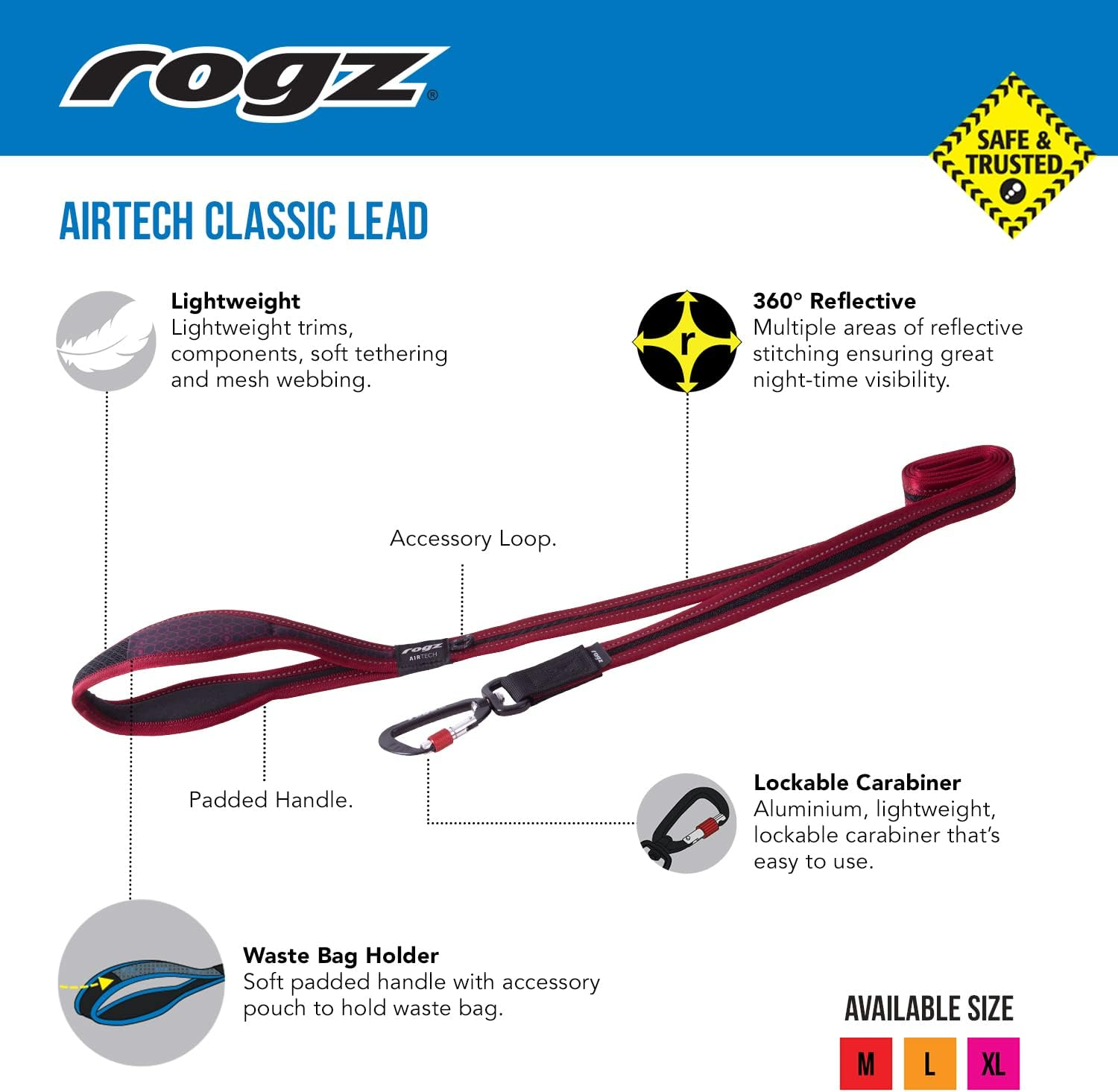 Rogz Airtech Classic Dog Lead, Burnt Ochre, Large image number 5