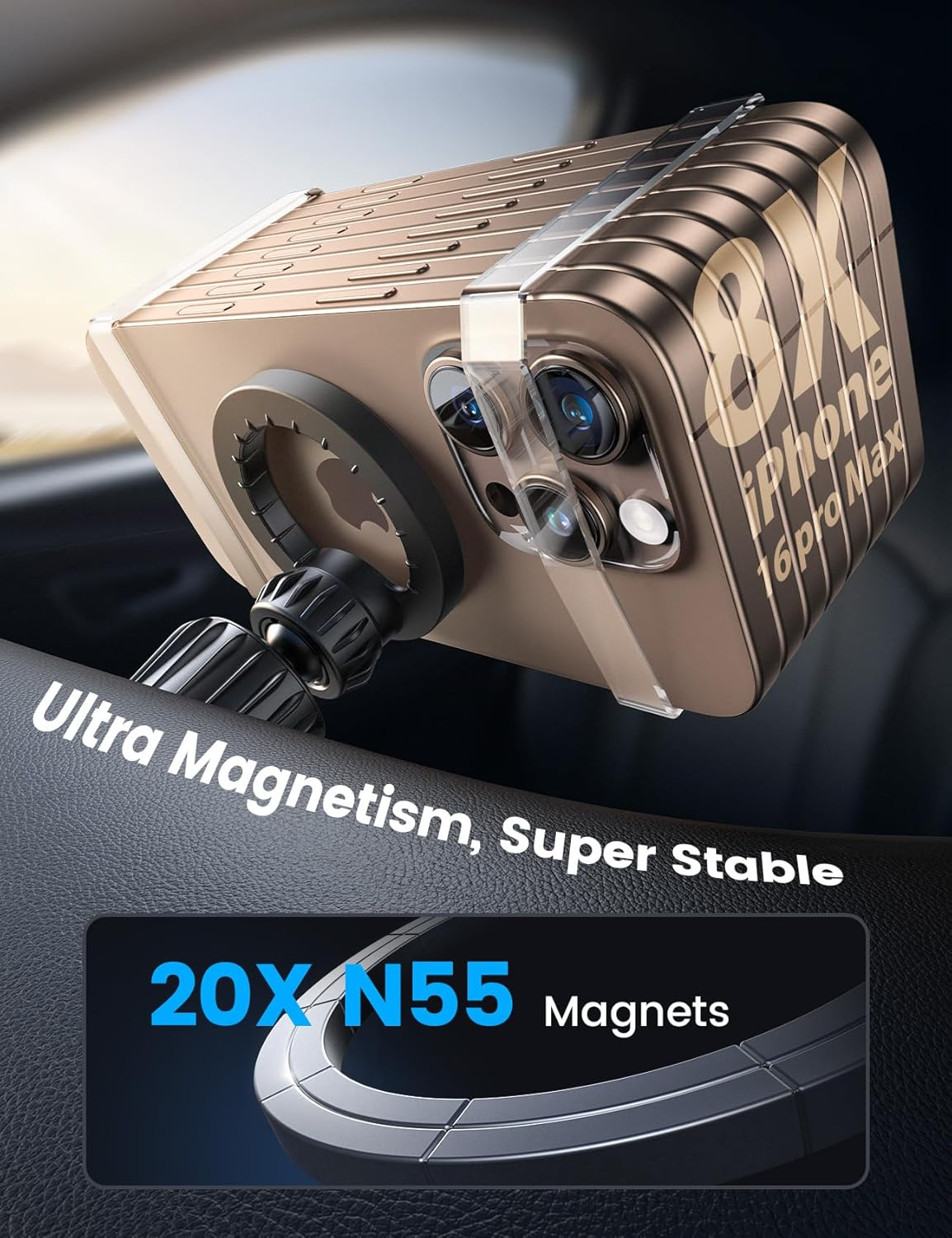 Lamicall for Mag Safe Car Mount - [20X N55 Magnets] Magnetic Phone Holder for Your Car Dashboard Vent Car Mount with 360 Rotatable Car Phone Holder for Iphone 16 15 14 13 12 Pro plus Max Mini image number 5