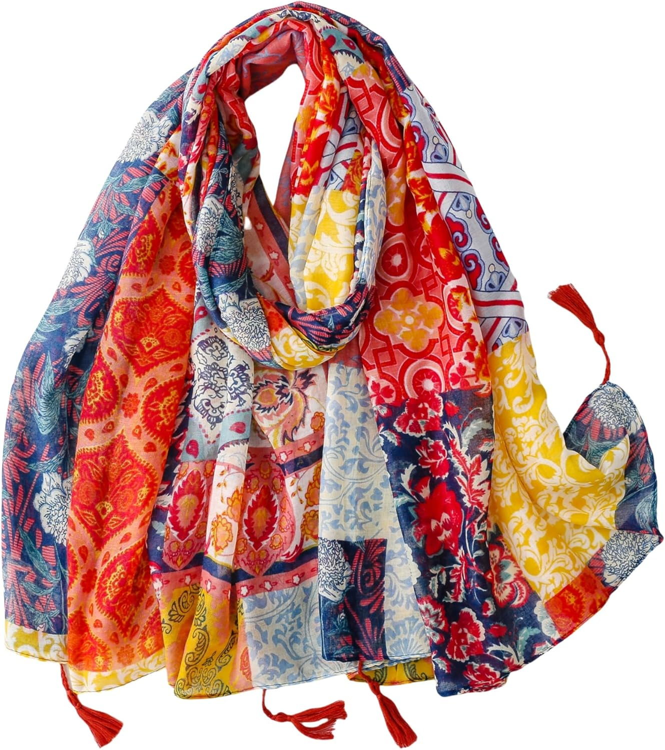 Wajuemy Travel Boho Scarf for Women Casual Lightweight Pashmina Scarves Fashion Multicolor Shawl Wraps with Fringed Beads