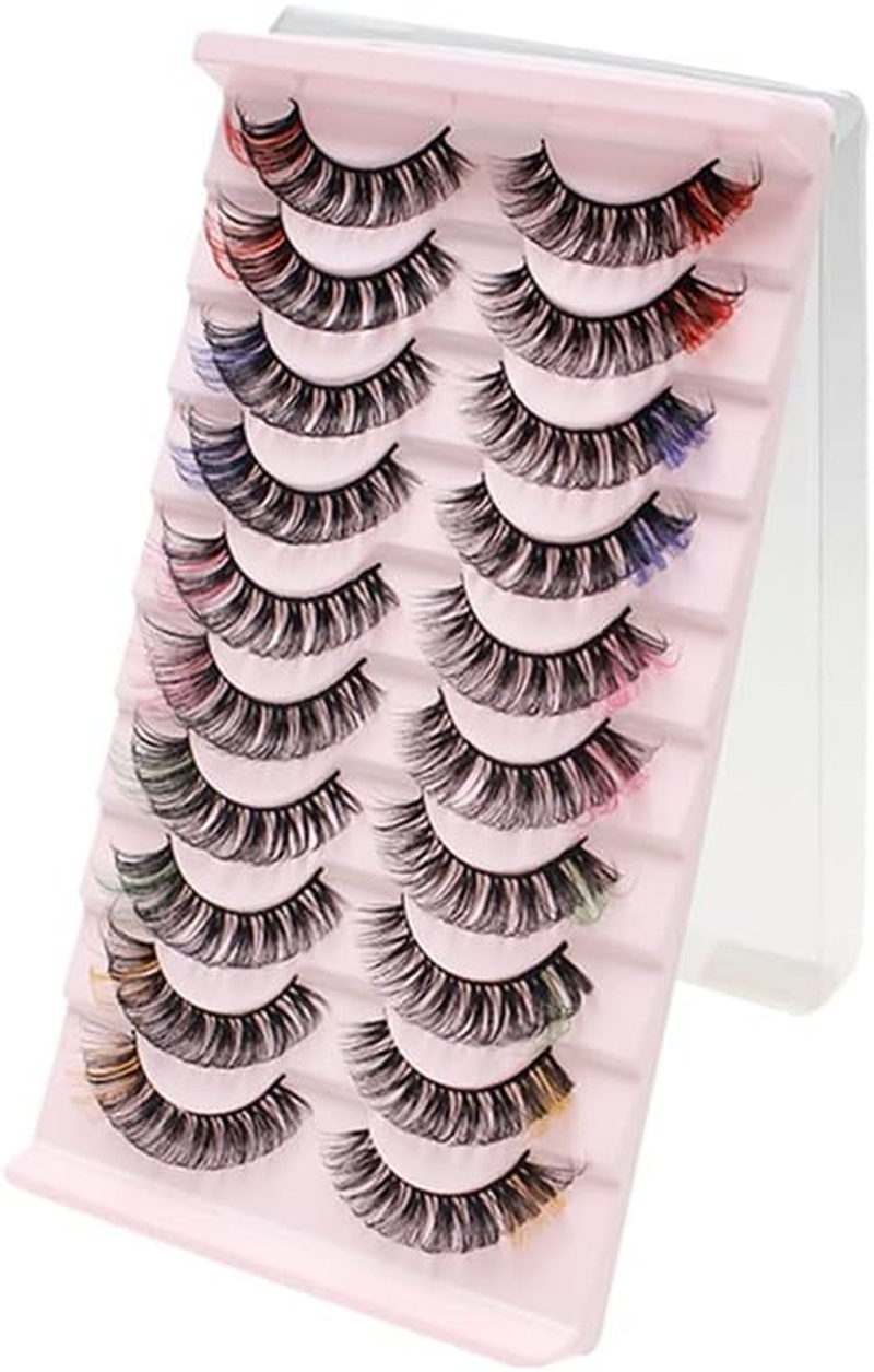 False Eyelashes Coloured Russian Strip Lashes D Curl Wispy Natural Faux Mink Eyelashes Colourful False Eyelashes Makeup for Party Halloween Cosplay (Mix-01) image number 3