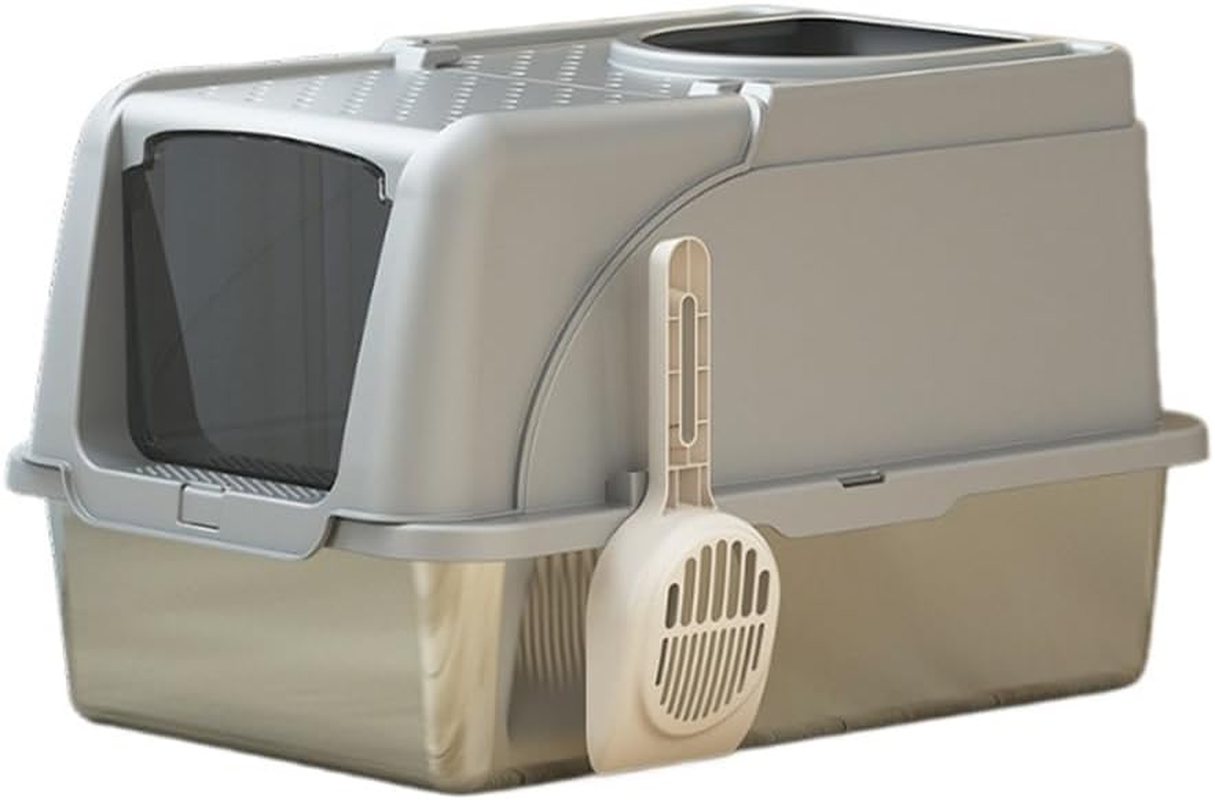 AIMALL Stainless Steel Cat Litter Basin with Flip Cover, Anti-Splash, Anti-Stick Bottom, Elevated Cat Toilet, Easy to Install and Disassemble