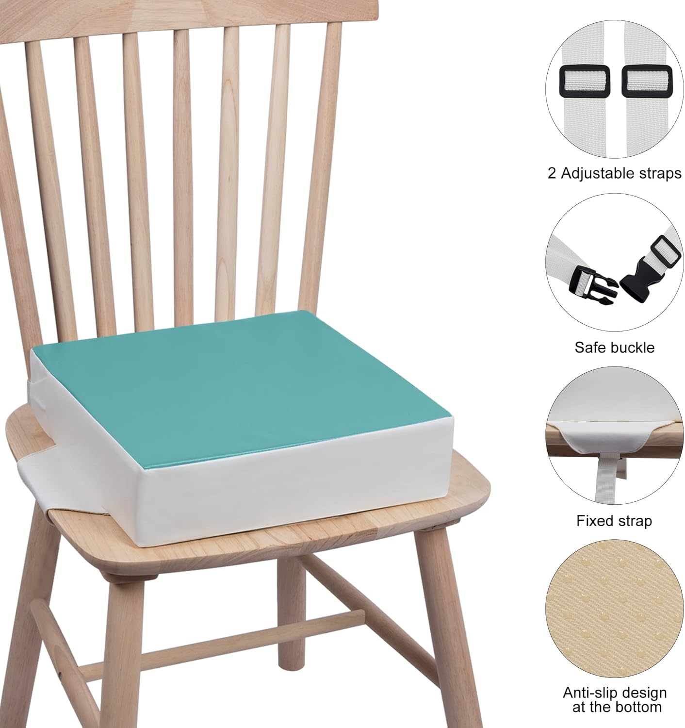 Haureigi Toddler Booster Seat Dining Cushion, High Seat Pad Baby Booster Seat Extra Thick Foam Portable Chair Pad Removable Washable Green image number 2