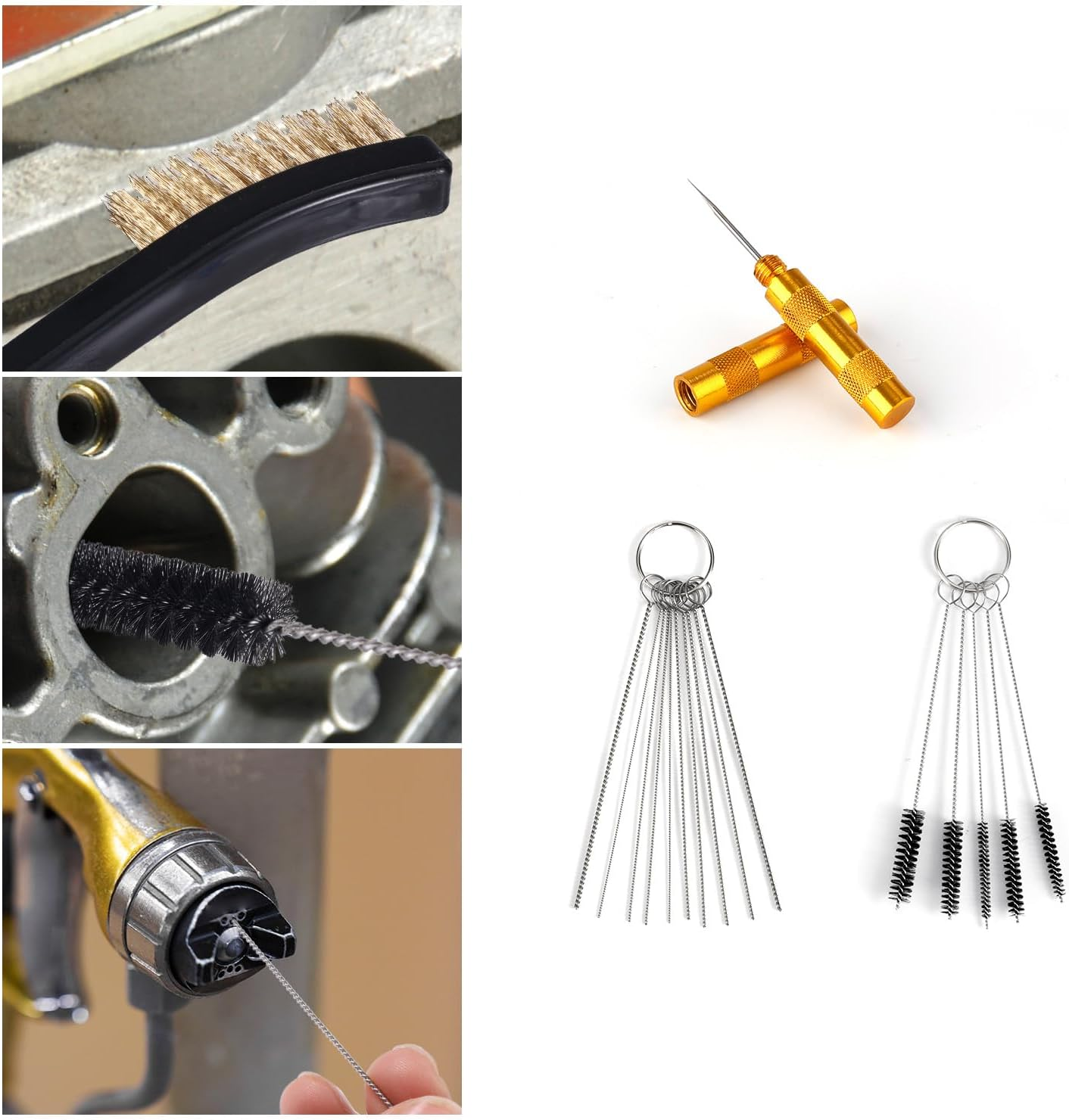 Carburetor Cleaning Kit, 5 Thicknesses Single-Head Brushes 10 Cleaning Needles with Scraper for Motorcycle ATV Welder Chainsaw Carburetor Jets Small Engine Maintenance image number 4