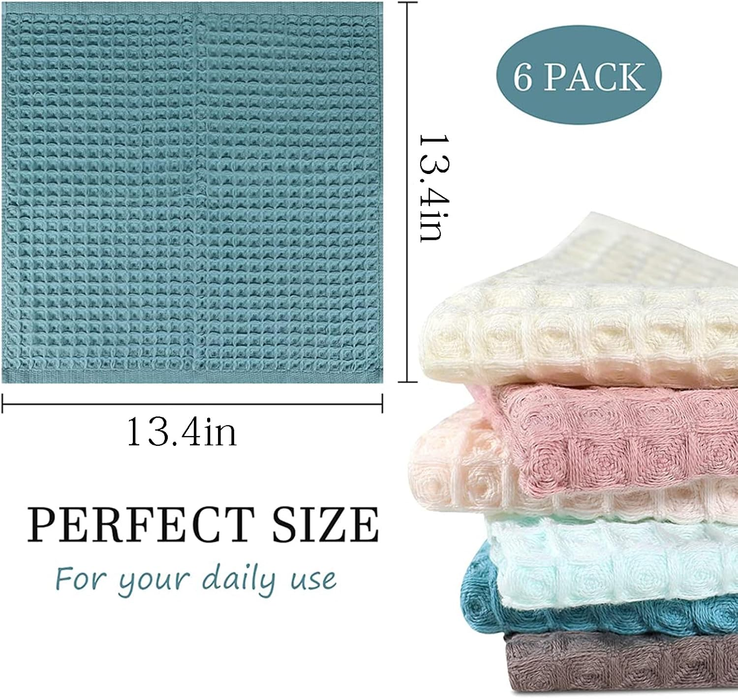 100% Cotton Kitchen Towels Set,Waffle Weave Kitchen Dish Cloth,Super Absorbent Kitchen Dish Towels for Drying Dishes 13.4X13.4 Inches Dish Rags for Washing Dishes 6 Pack Mixed Color,Hand Towels image number 5