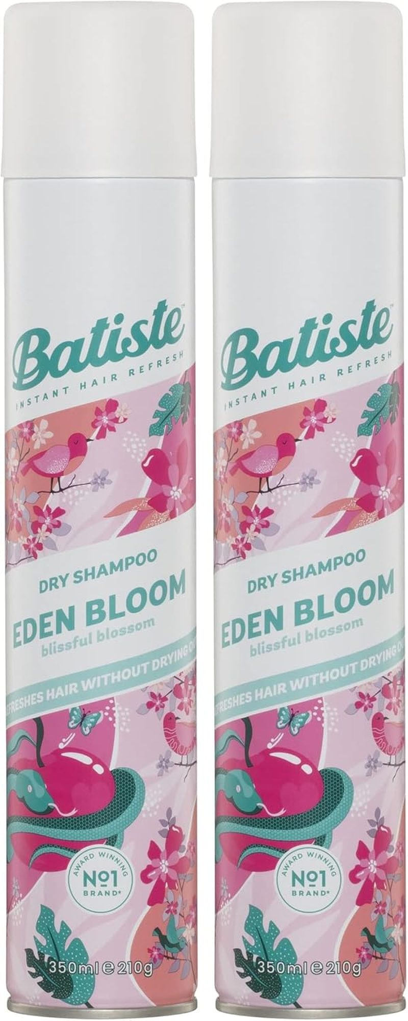 Batiste Eden Bloom Dry Shampoo 350Ml - Blissful Blossom Scent, Instantly Refresh & Add Volume, Quick Refresh for Oily Hair, Non-Drying Formula, Ideal for Daily Haircare & All Hair Types (Pack of 2) image number 1