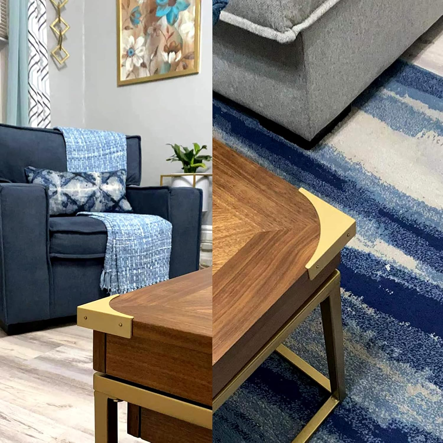 Gold Metal Corner Protector 65MM 4 Pack Decorative Corner Brackets for Wood Furniture Sliding Barn Door Table Desk Antirust Zinc Alloy Cover Guard with Screws