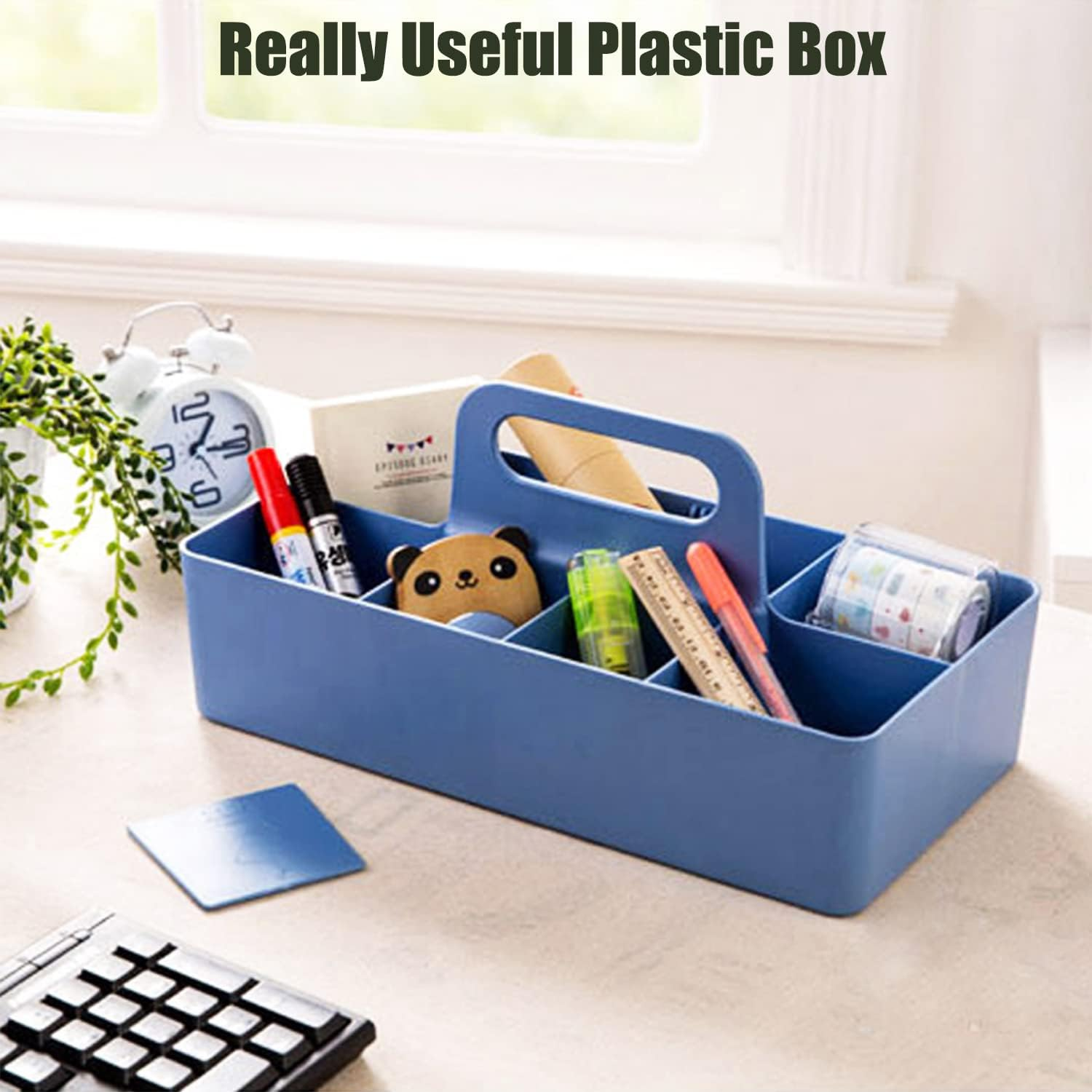 8 Slots Stackable Desk Organiser for Stationery, Arts & Craft Supplies, Portable Plastic Storage Containers Basket with Handle, Adjustable Makeup Organisers Case for Bathroom, Bedroom, & Home Office