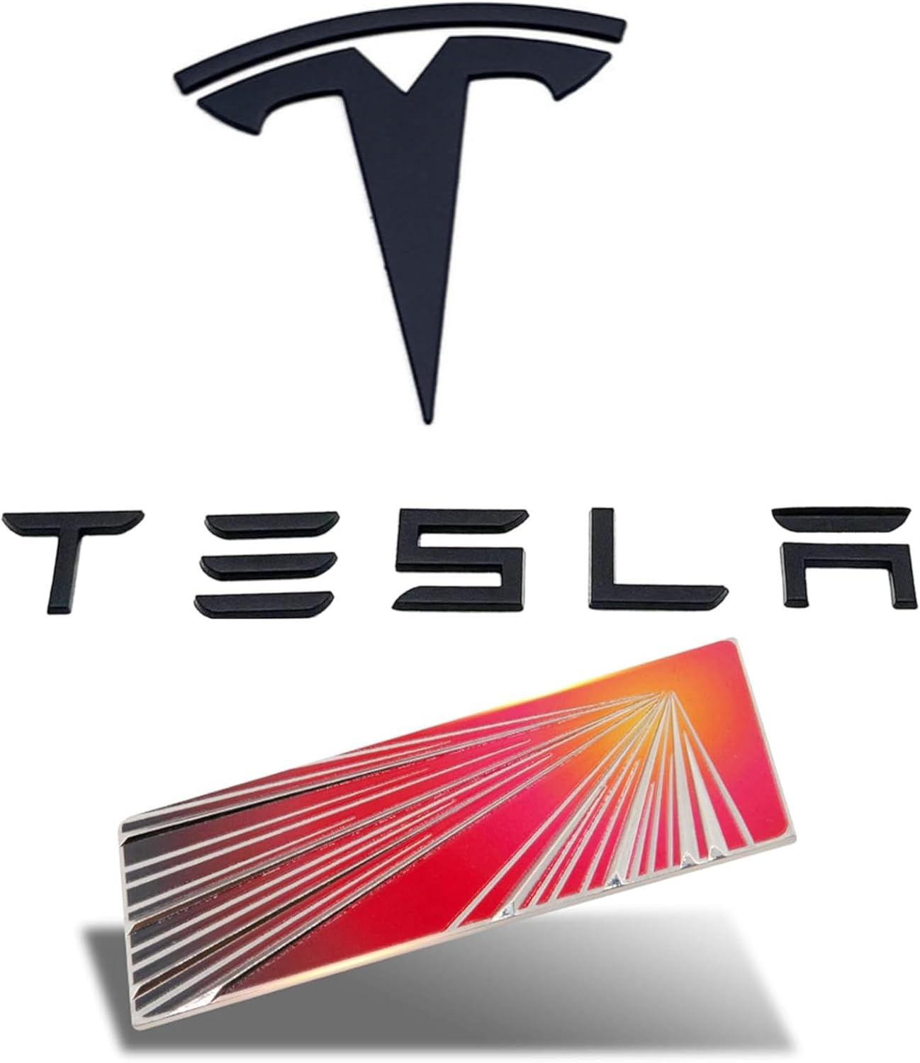 Metal T Logo Tesla Letters Performance Ludicrous Emblem Logo Decal Sticker Front Rear Tailgate in Matte Black for Tesla Model Y Juniper Launch Edition (T Logo & Tesla Letters & Juniper)