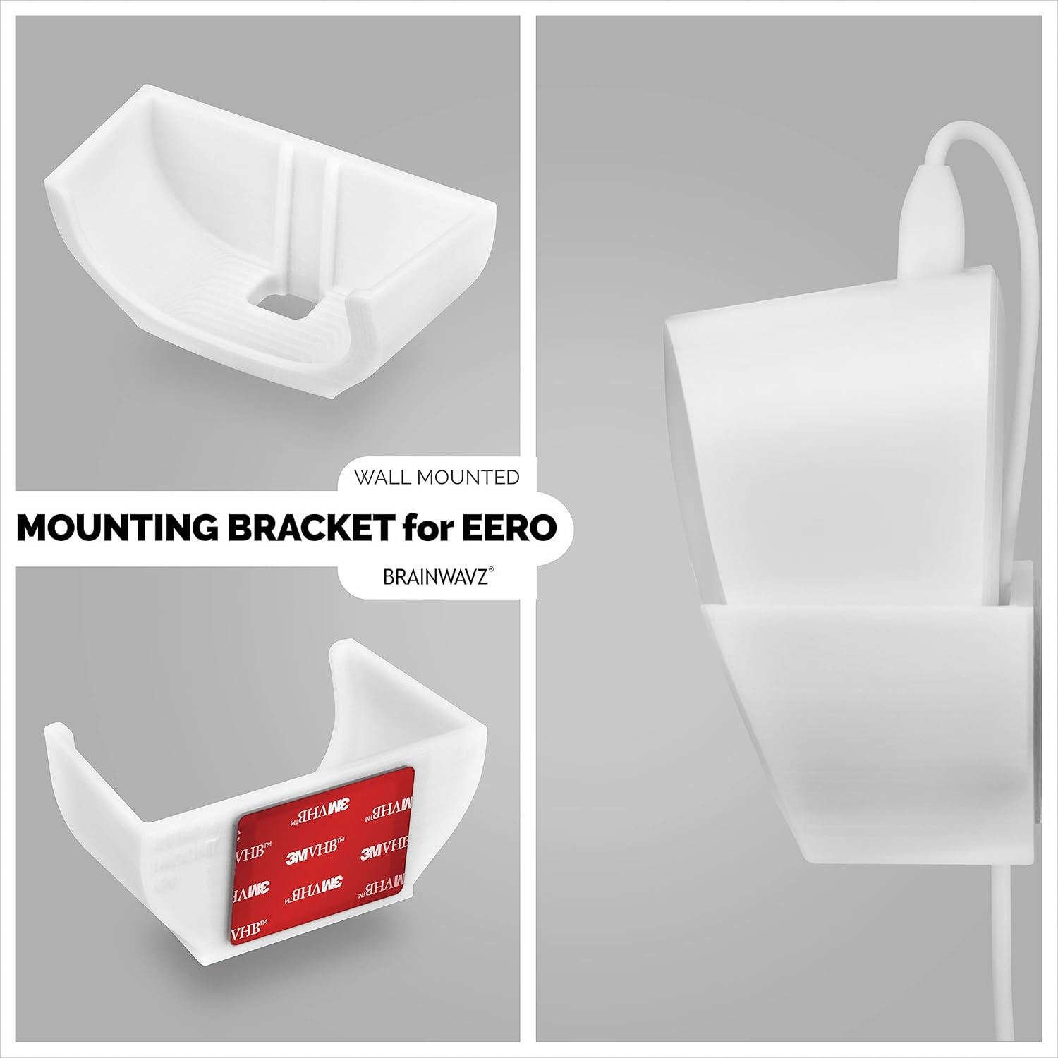 Screwless Wall Mount for Eero 6 Mesh Wifi Holder, Custom Design (NOT Compatible with Eero Pro 6 / Beacon), Strong VHB Adhesive, No Tools, No Mess, White by Brainwavz image number 6