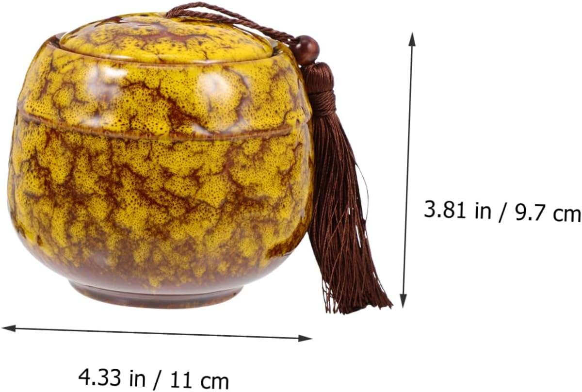 Traditional Ceramic Tea Canister Tassel Lid Vintage Tea Storage Jar for Home Organization Airtight Food Storage for Spices