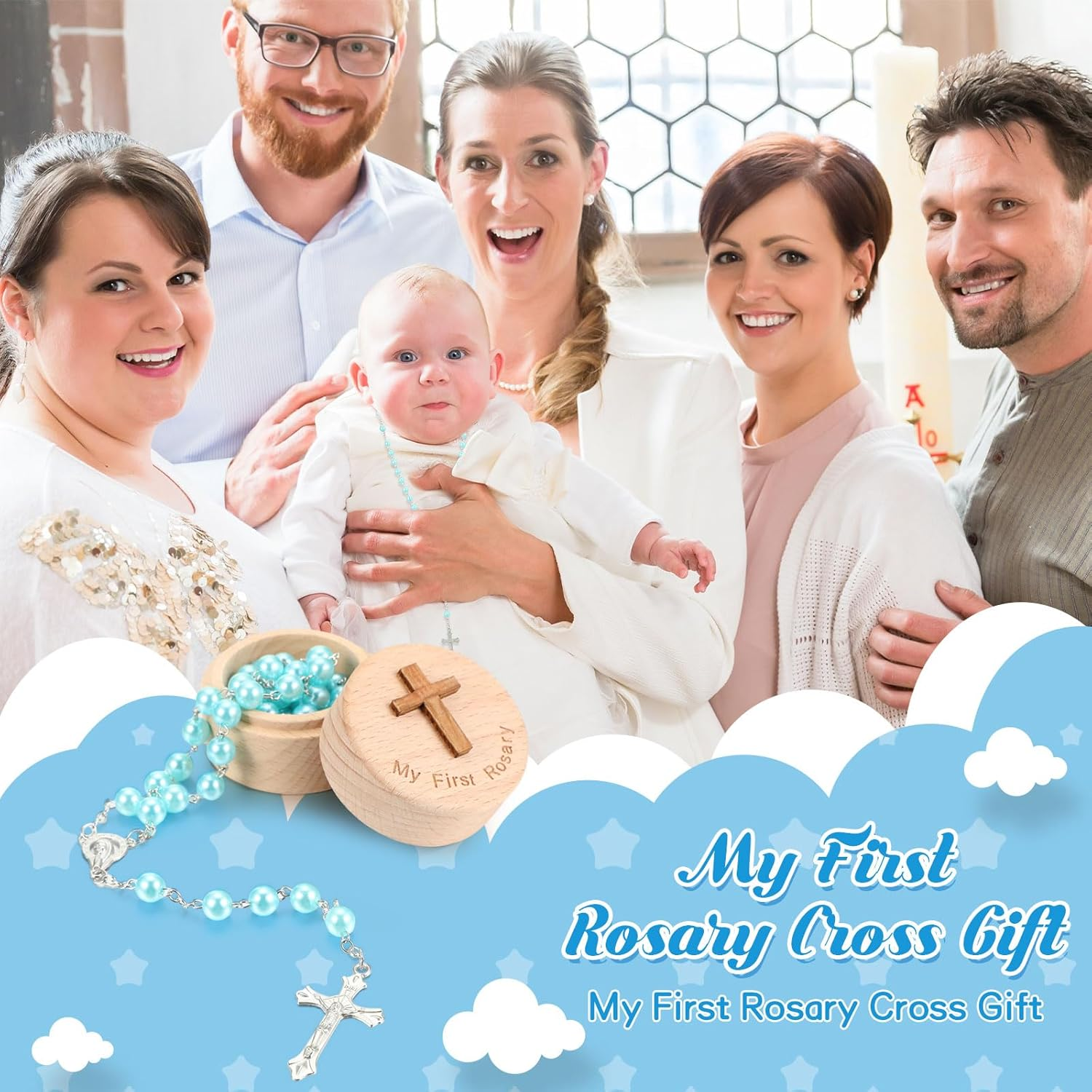 Loetere Baptism Gifts for Girls Boys Rosary Catholic My First Rosary and Keepsake Box for Baby Shower Holy First Communion Christian Beads Gifting Set, Bead of the Necklace: about 0.31 Inch In