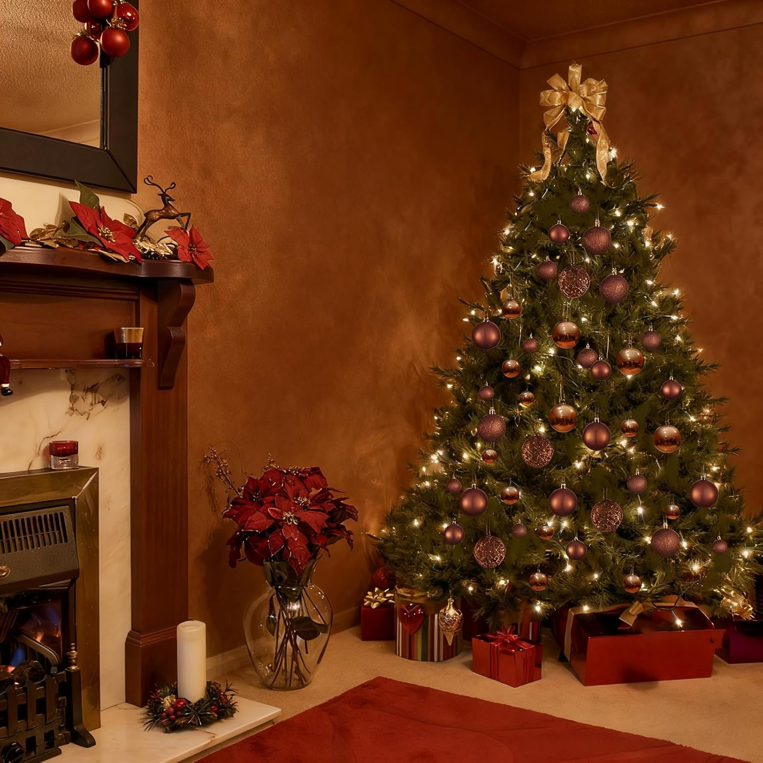 100Ct Christmas Balls Tree Ornaments, Shatterproof Christmas Tree Decorations Set with Reusable Hand-Held Gift Package for Holiday Xmas Tree Decor (Brown) - Black image number 4