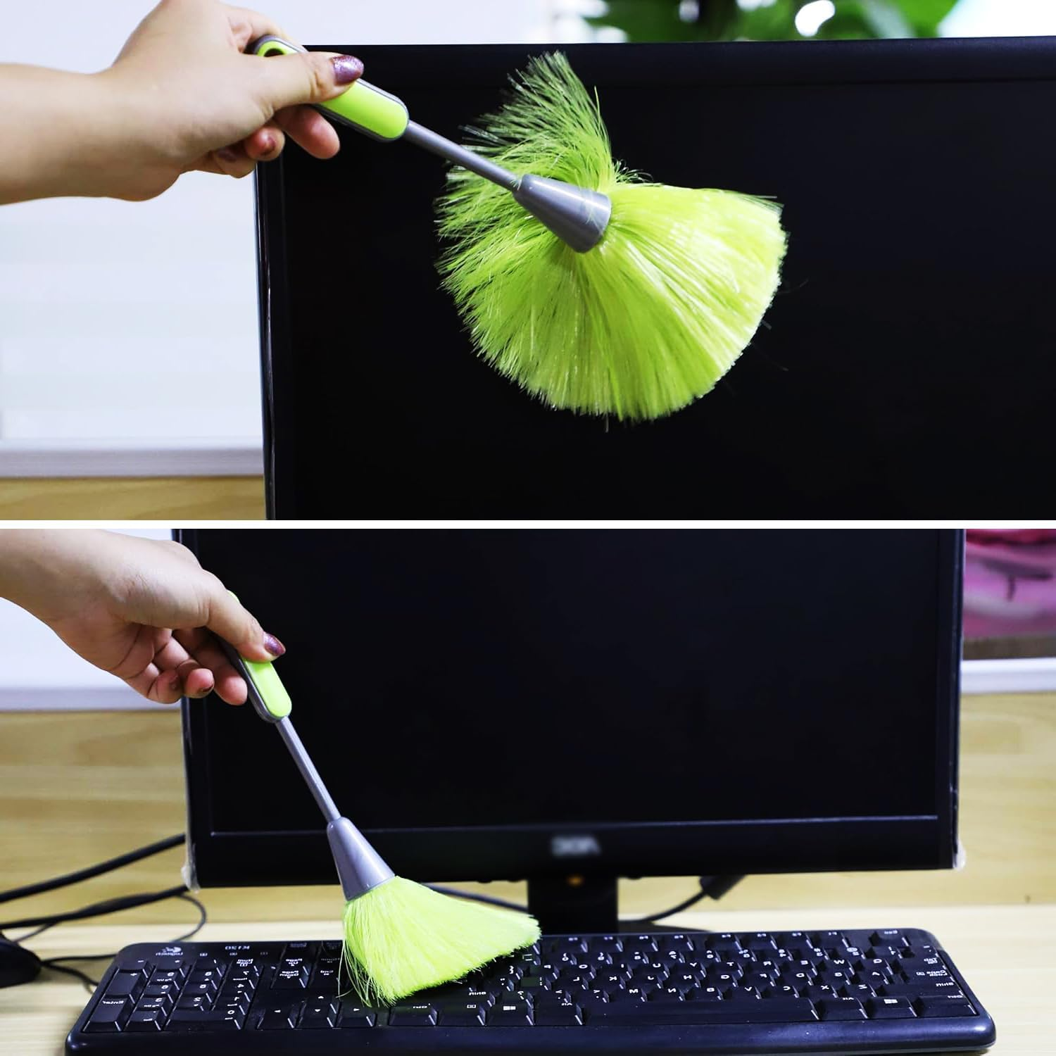 YUNYU 3 Pack Washable Reusable Ergonomic Handle Plastic Dusting Tool for Home and Office Multi-Surface Cleaning (Blue, Green, Pink) image number 5