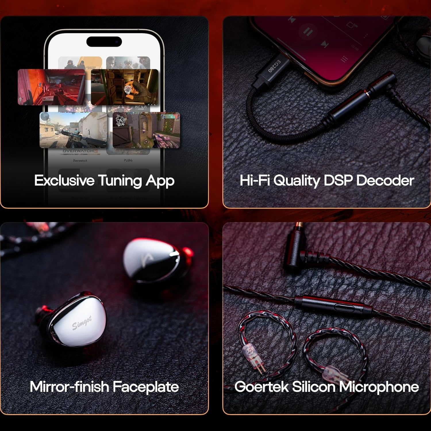 Linsoul SIMGOT EG280 in Ear Monitor, 1DD+1 Planar Hifi IEM, Wired Gaming Earphone with Microphone, 1.7M Long Detachable 2Pin OFC Cable, with USB-C Adapter, for FPS Games and Audiophile Musician