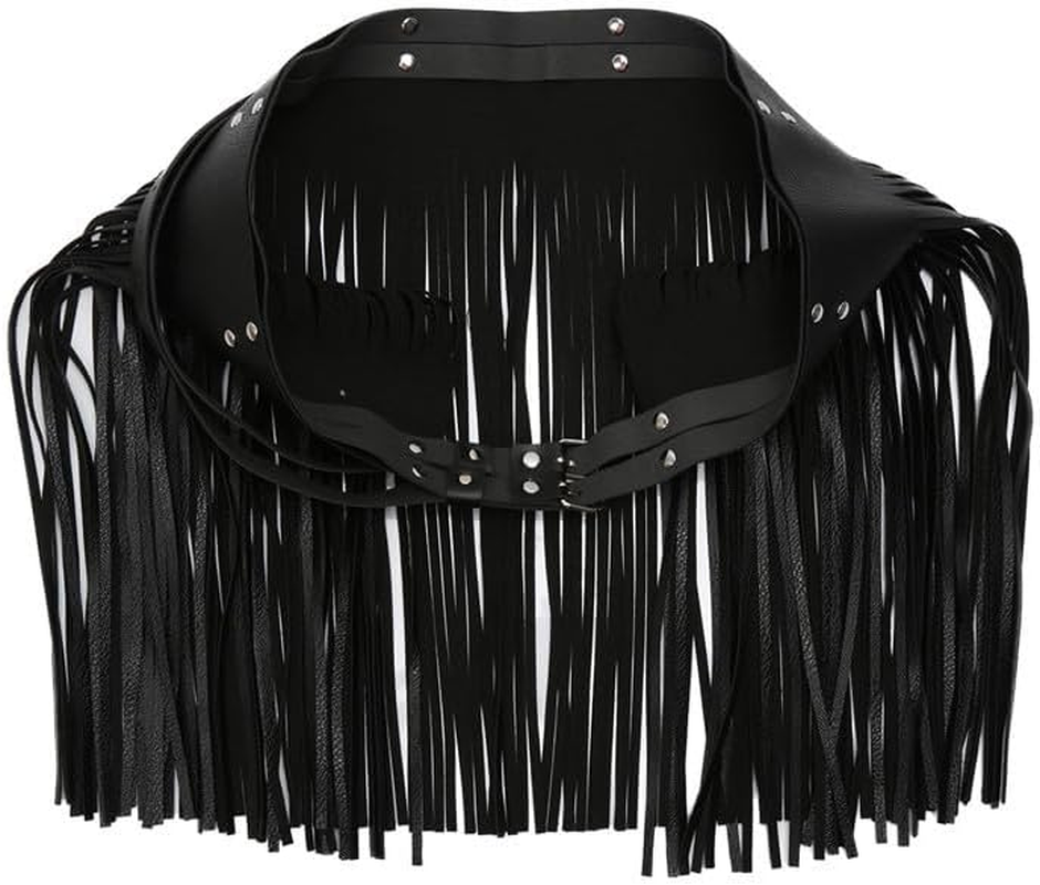 Pu Leather Fringe Skirt Waist Belt，Black Adjustable Rock Style Belt for Women'S Dance Performance Costumes,Punk Waist Belt Skirt for Rave Party Summer Beach Belts Hip Scarf image number 6