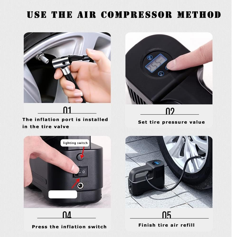 Tire Air Compressor Portable Wireless Tire Inflator Pump Digital Screen with LED Ligh for Car Bicycle Balls Kayak image number 2
