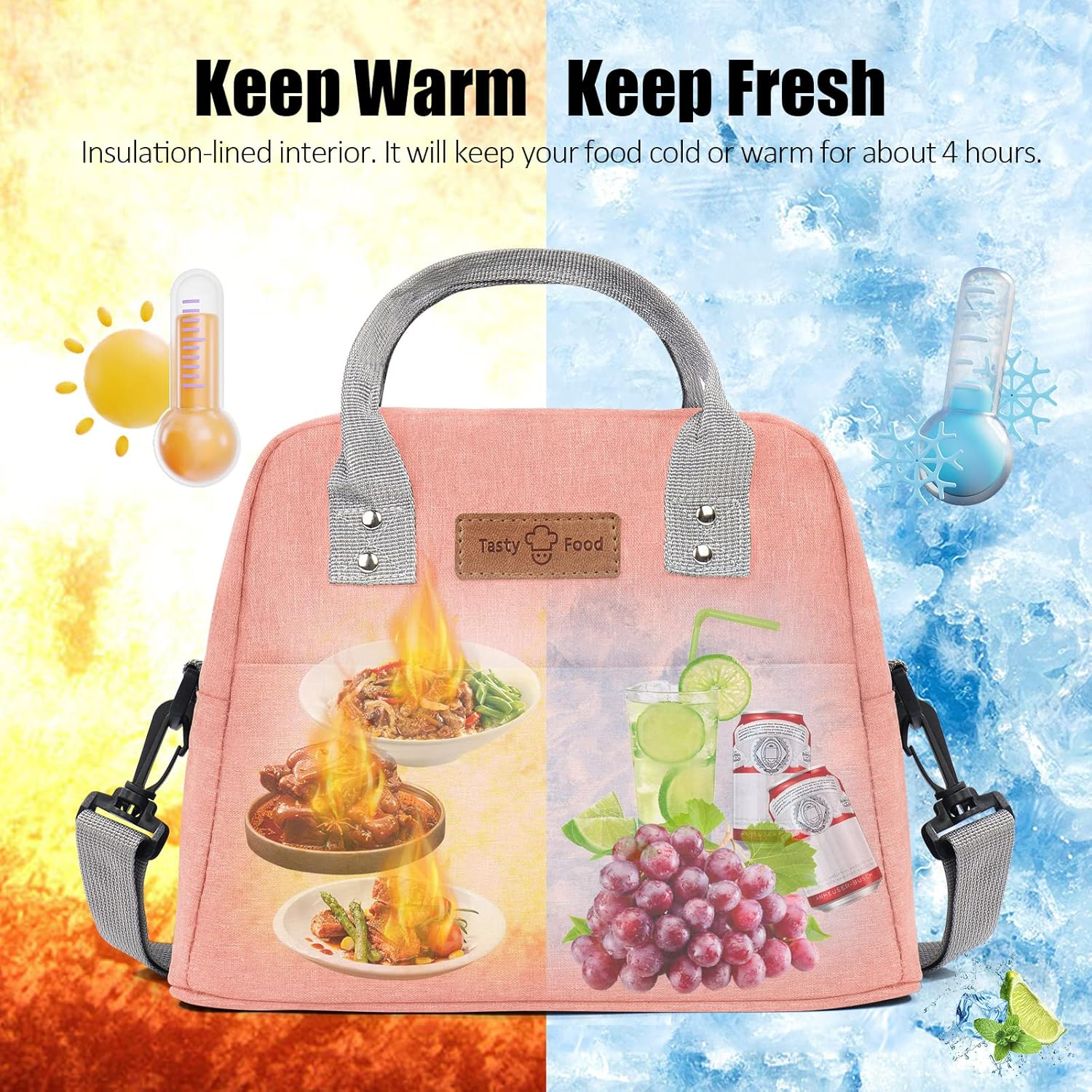 Lunch Bags for Women, Lunch Bag for Kids/Adults 9L Insulated Lunch Bags Cooler Bag Women Lunch Bag for Work, Picnic, School(Pink)