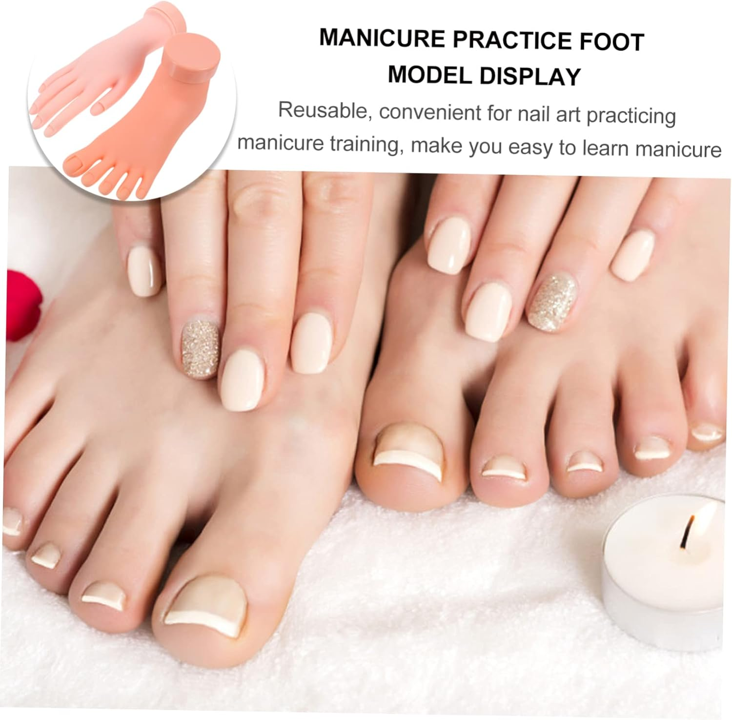 Gatuida 2Pcs Manicure Training Tool Fake Left Hand and Foot Nail Art Practice Model Durable Realistic Soft Finger and Toe for Nail Design Beginners Random Color image number 4