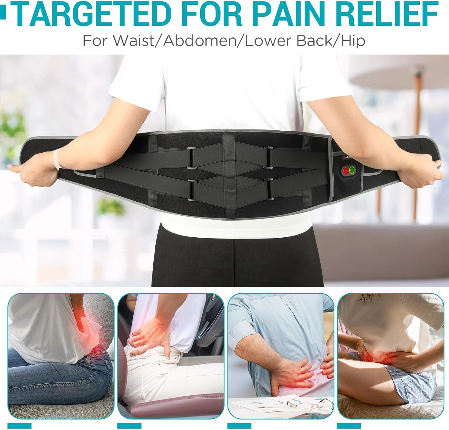 Comfytemp Cordless Heating Pad with Massage for Back Pain Relief, 5000Mah Battery, Portable Lower Back Massager with Adjustable Strap for Period Pain Relief , Auto-Off, Ideal Presents for Dad Mom Women image number 5