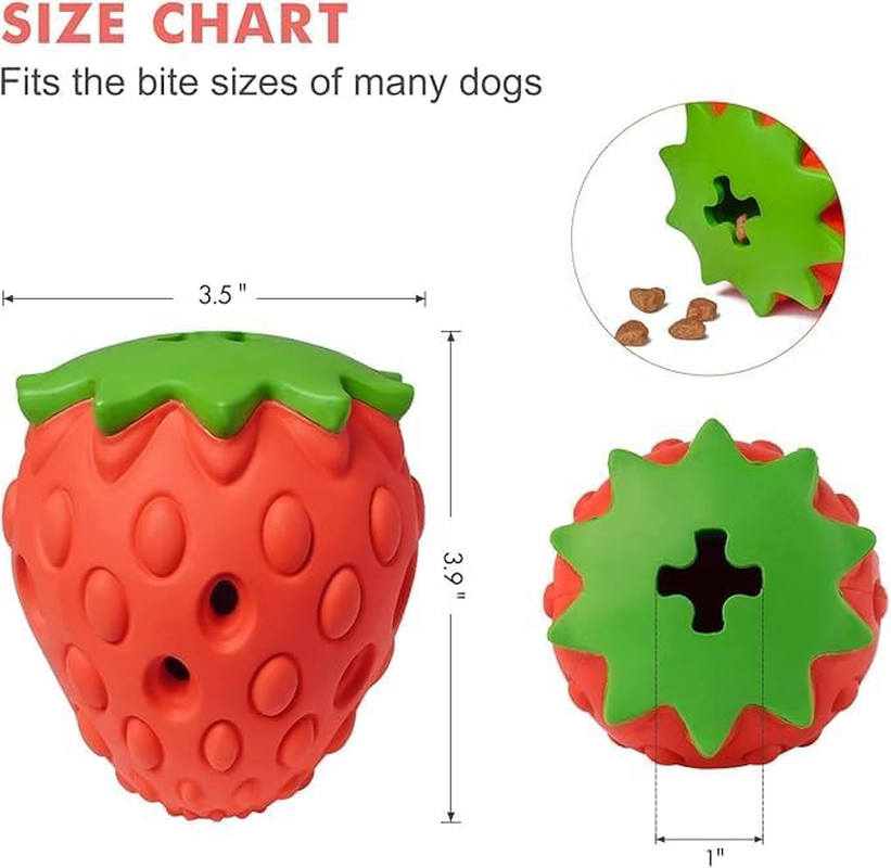 Dog Puzzle Toys Strawberry Shape Dog Chew Toy Teeth Cleaning Toy Interactive Treat Dispensing Chew Dog Toy Slow Feeder Dispenser Durable Natural Rubber Puzzle Toys Dog IQ Mental Stimulation Toy image number 6