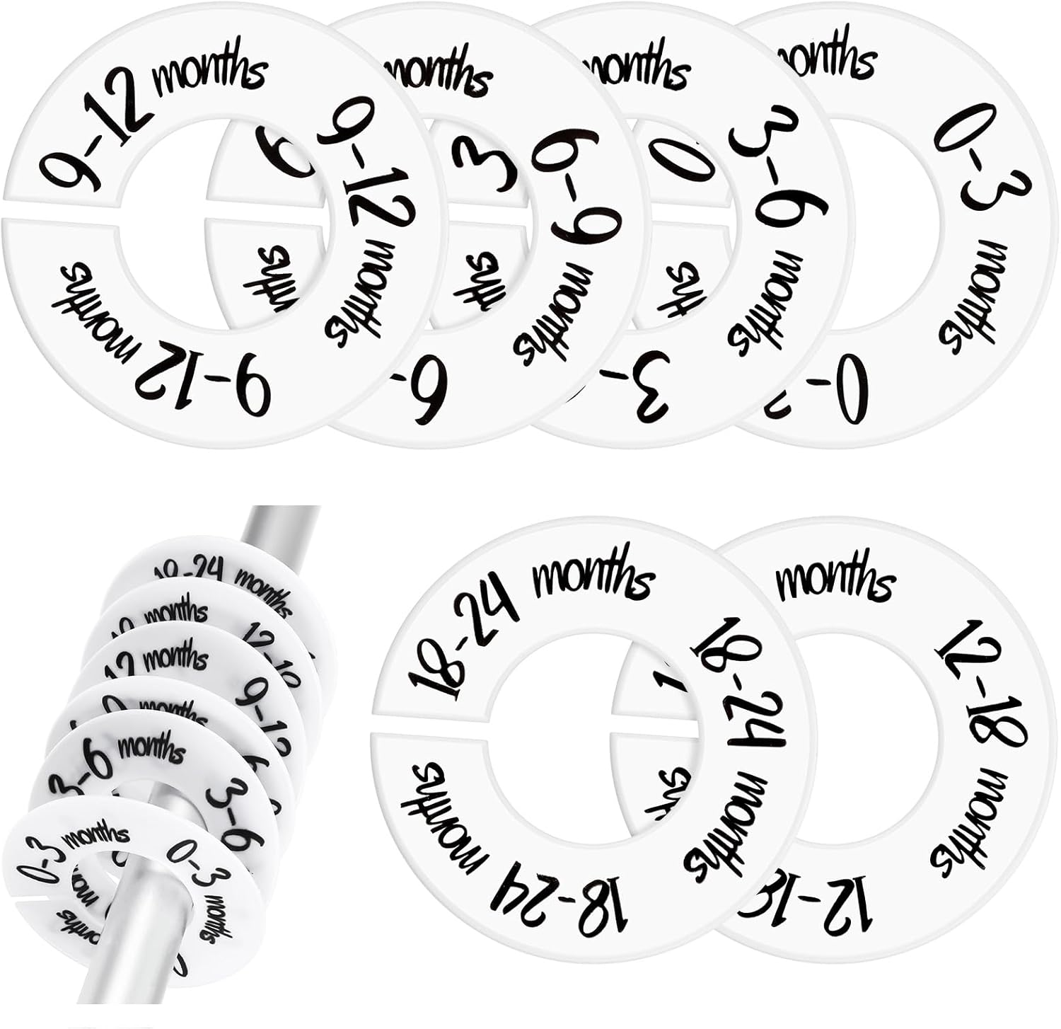 Baby Closet Dividers 6 Pack, Unisex Nursery Closet Organizer for Easy Sorting, 0-24 Months Hanger Divider from Newborn to Toddler, Baby Clothing Dividers Age Divider Fits Most Rod(White) image number 4