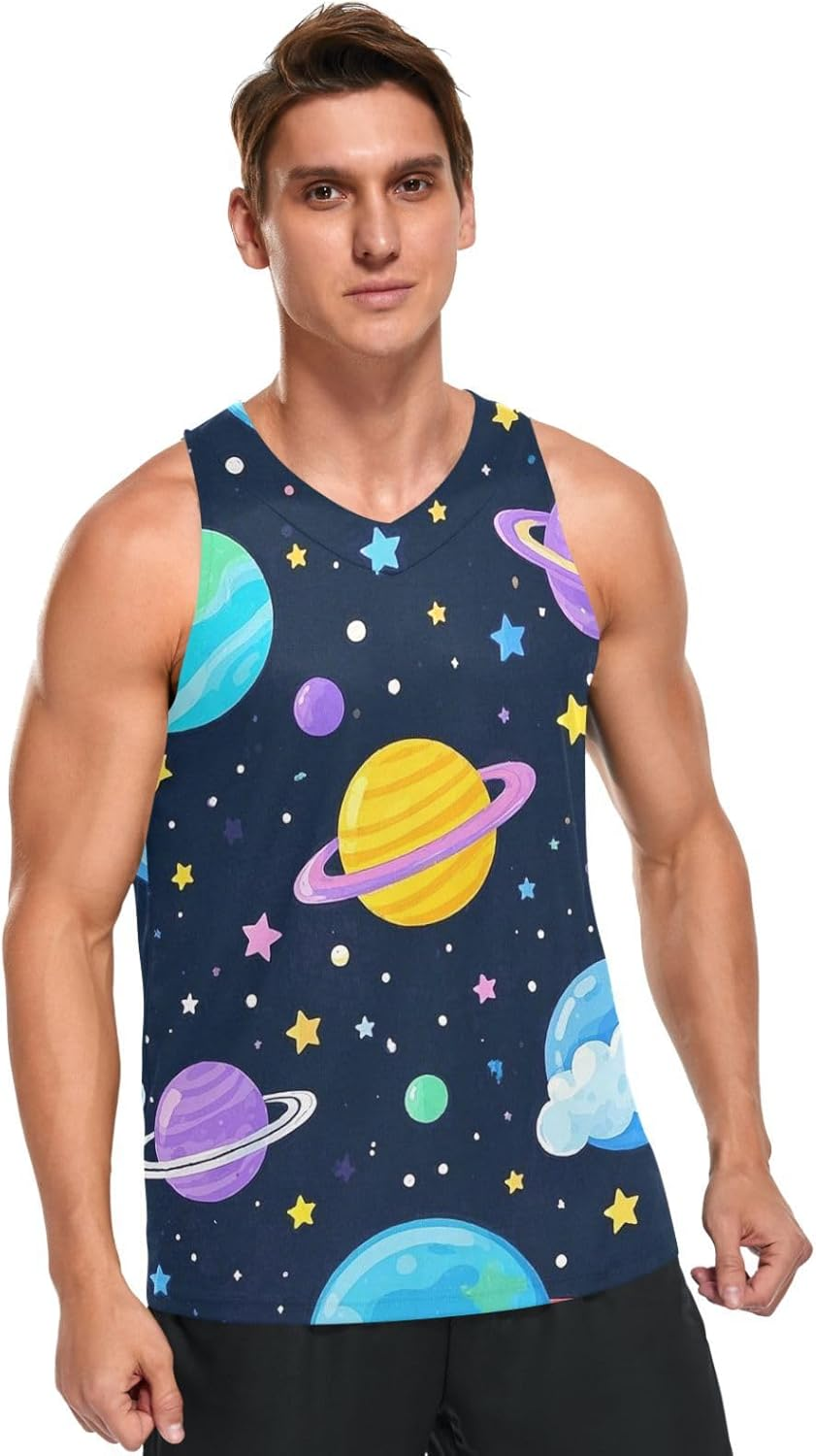 Amooorous Cartoon Cute Colorful Planet Dry Fit Tank Top for Men Men'S Club Sleeveless T-Shirt Lightweight Summer Sportswear image number 2