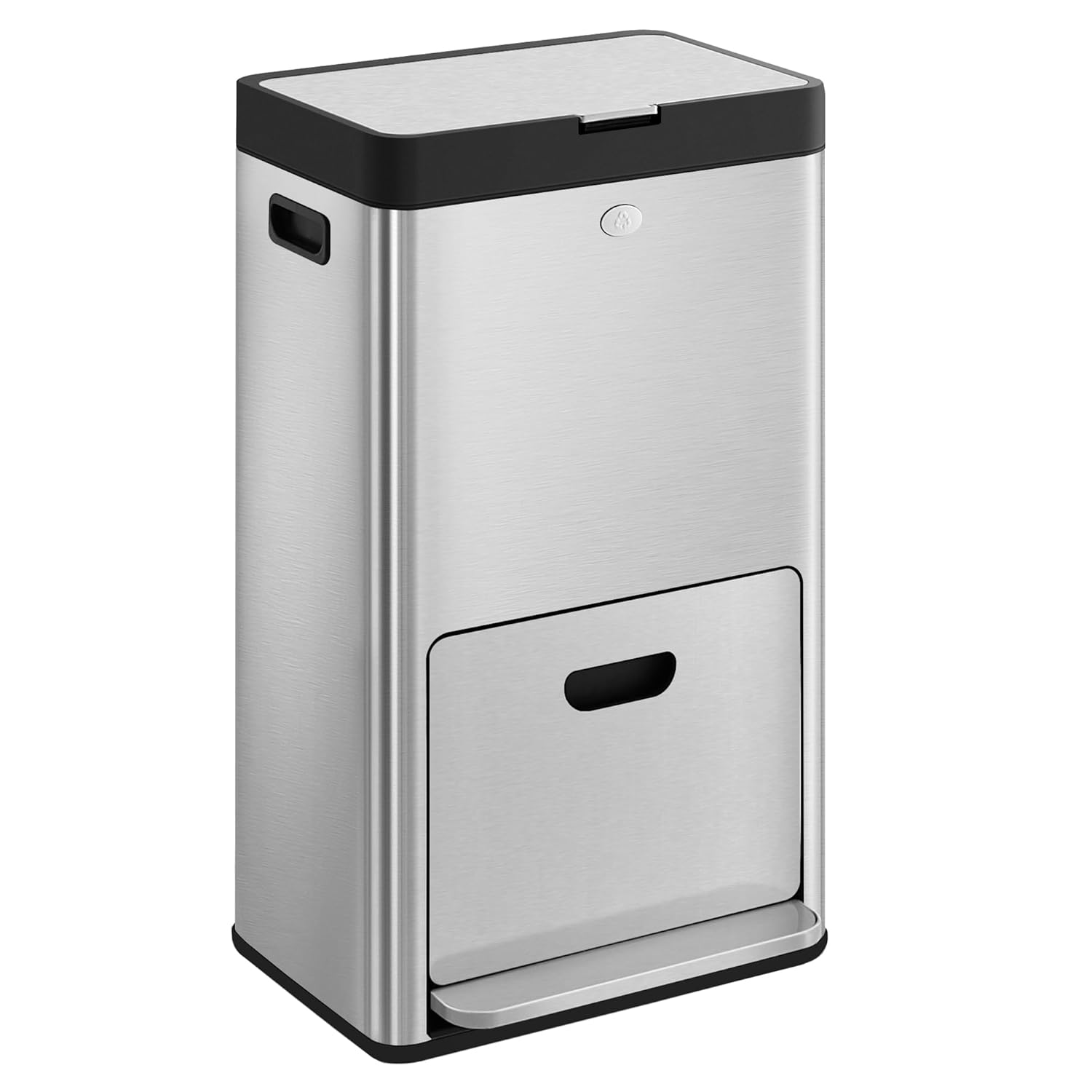 SONGMICS Kitchen Bin, 2 X 17L and 26L Volumes, 3-Compartment Bin for General Waste, Food Waste, and Recycling, Carbon Filter, Wide Pedal, Silver LTB550E60