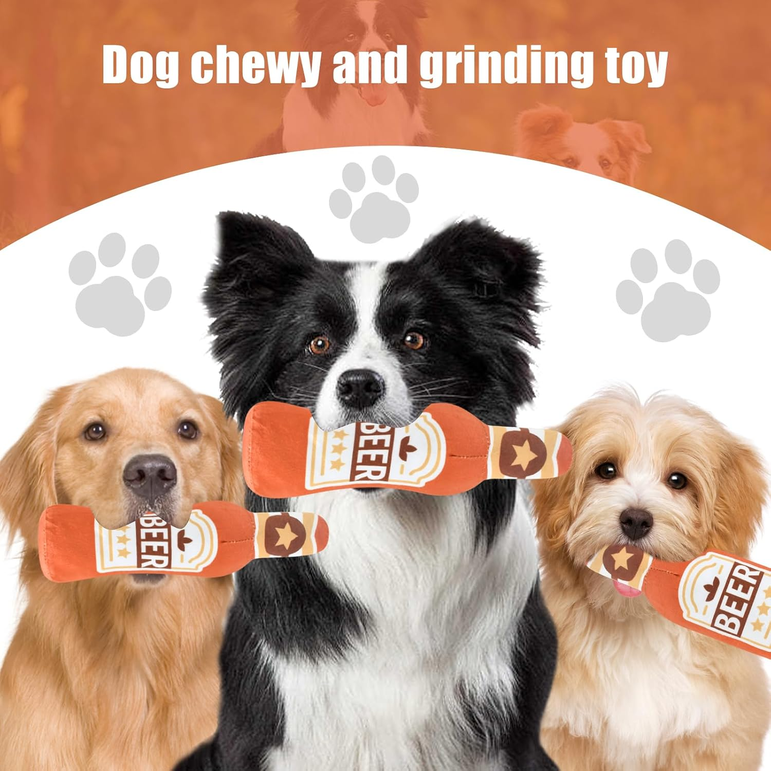 Squeaky Dog Interactive Play Toy, Dog Toys, Interactive Dog Chew Toy, Beer Bottle Plush Puppy Toys Portable Funny Cute Pet Plush Squeaky Dog Toy for Small Medium Dogs and Other Pets (Orange)