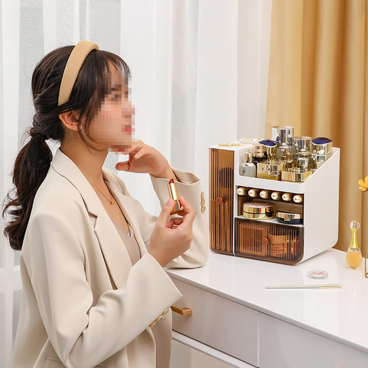 Makeup Organizer, Cosmeticsorganizer Box with Drawers, Cosmetic Storage Box with Lid for Vanity, Cosmetic Skincare Display Cases for Dresser, Countertop image number 4