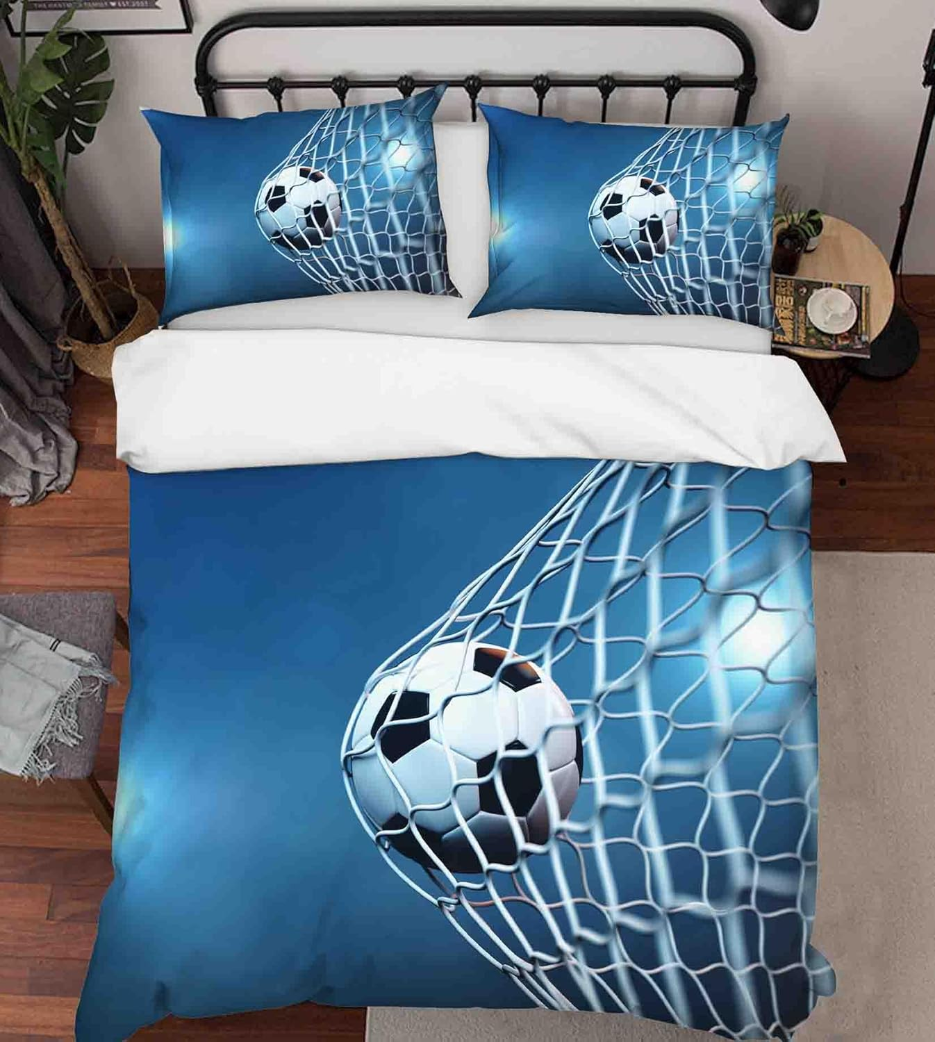 3D Sports Football Blue Quilt Cover Set Bedding Set with Pillowcases, Single/Double/Queen/King Size (Double) image number 2