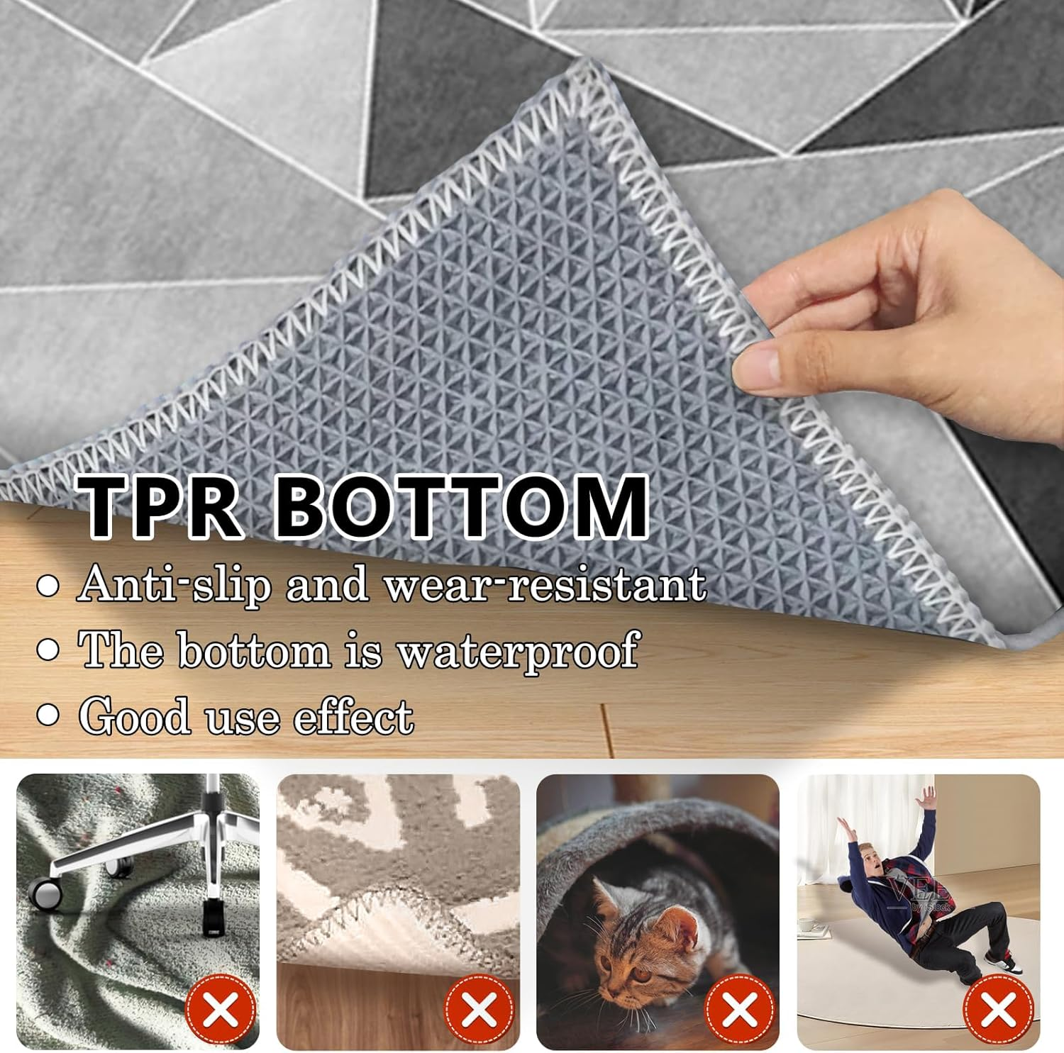 Office Chair Mat for Hardwood Floors & Tile Floor, Highly Quality Computer Chair Mat for Anti-Slip Desk Chair Mat, Multi-Purpose Floor Protector Carpet for Home Office(120X100Cm) image number 3