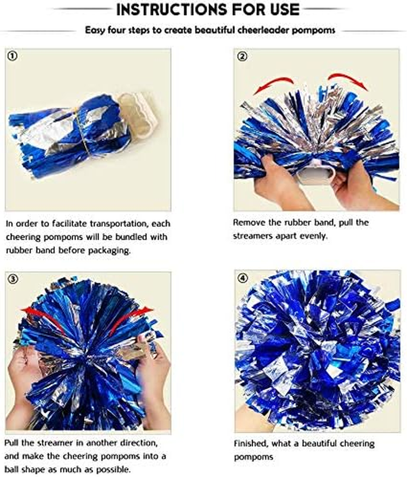 BCLAND Cheerleading Metallic Foil & Plastic Ring Pom Poms Cheerleading Poms Pack of 2 (Blue) image number 1