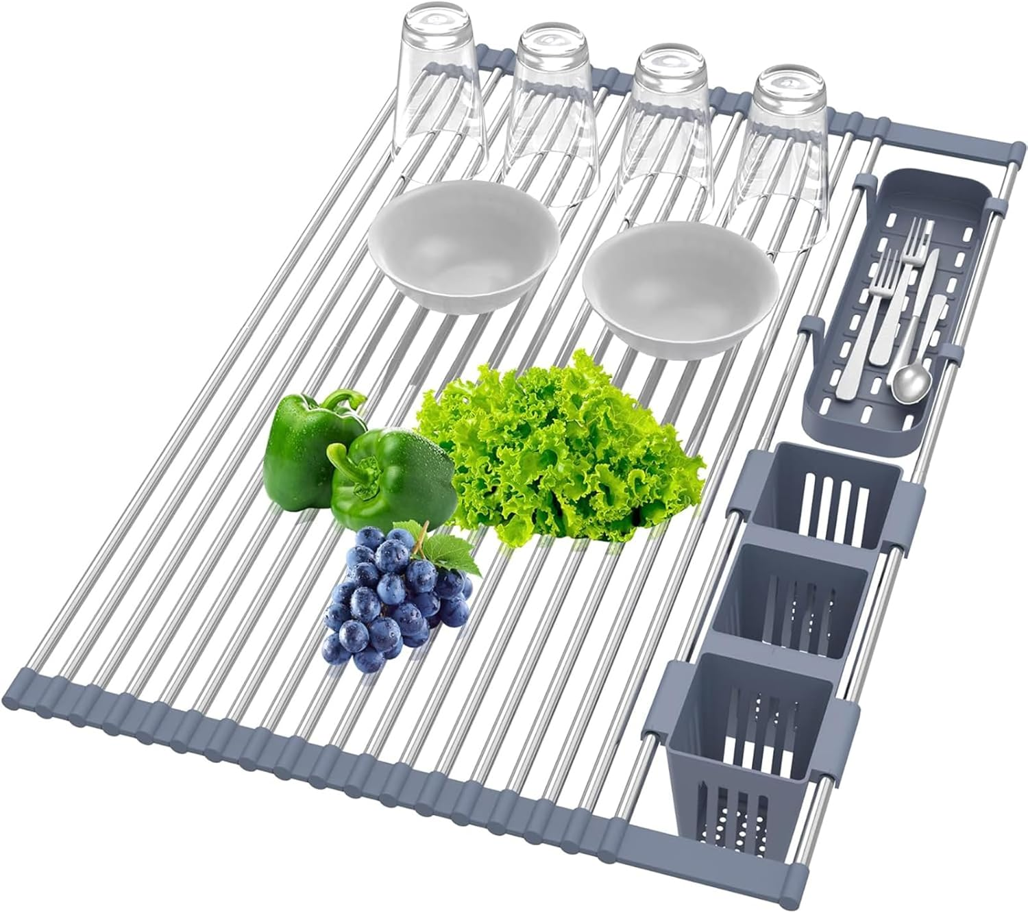 Dish Drying Rack, over the Sink Dish Drainer - Foldable, Anti-Slip & Anti-Rust - 32 * 58CM image number 3